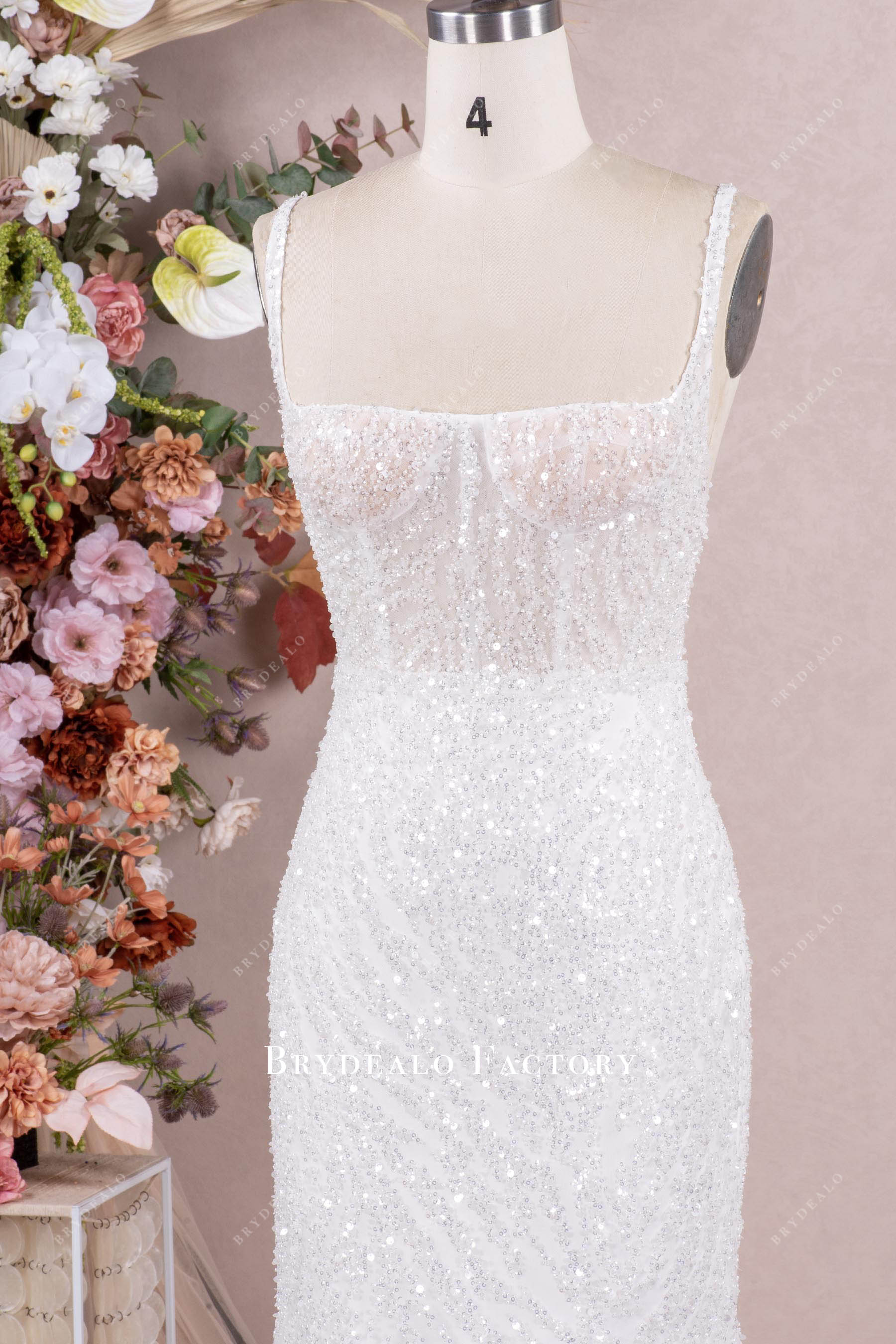 straps square neck wedding dress