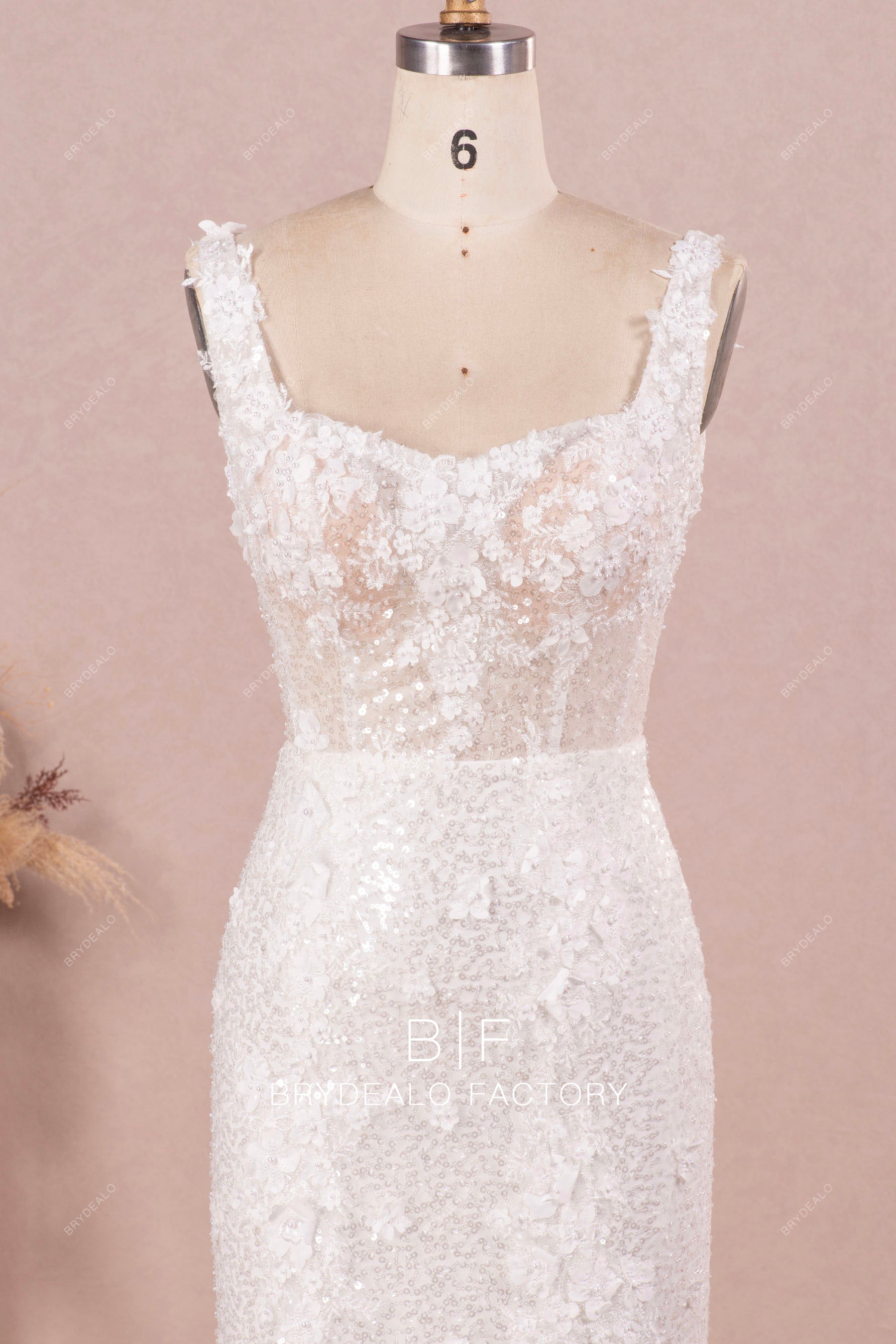 straps square neck wedding gown