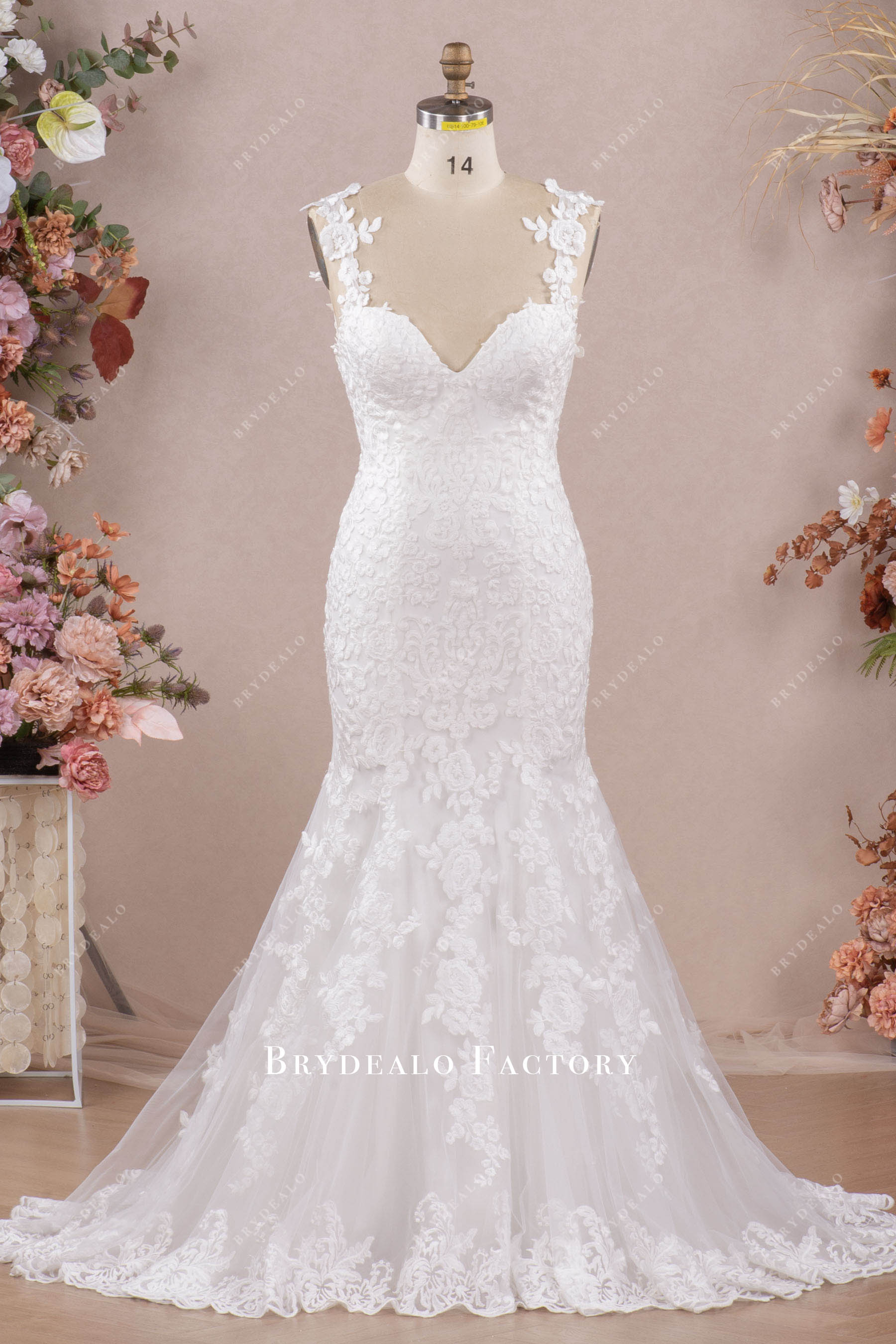straps sweetheart neck lace wedding dress