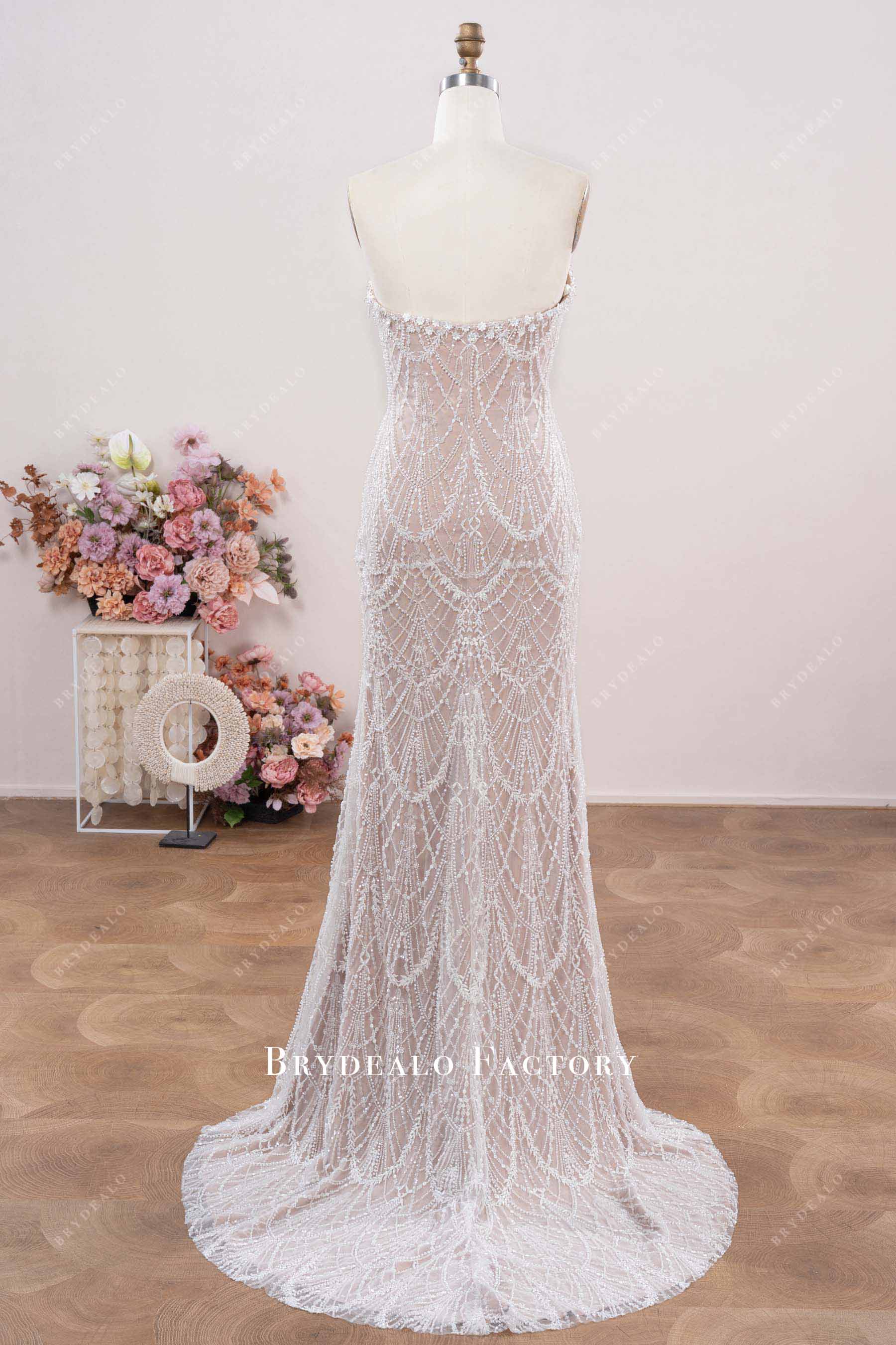 sweep train beaded lace wedding dress