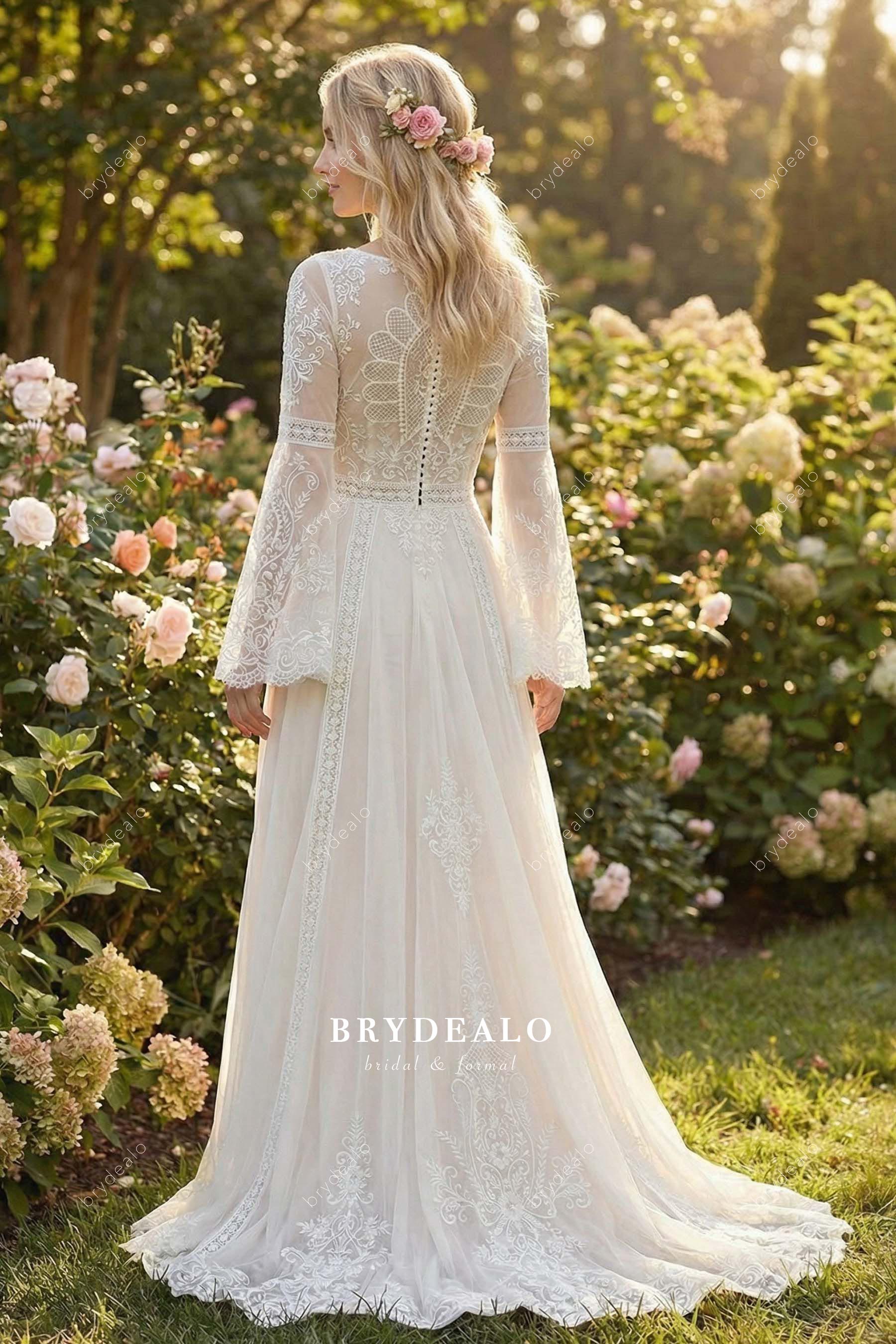 sweep train bohemian wedding dress