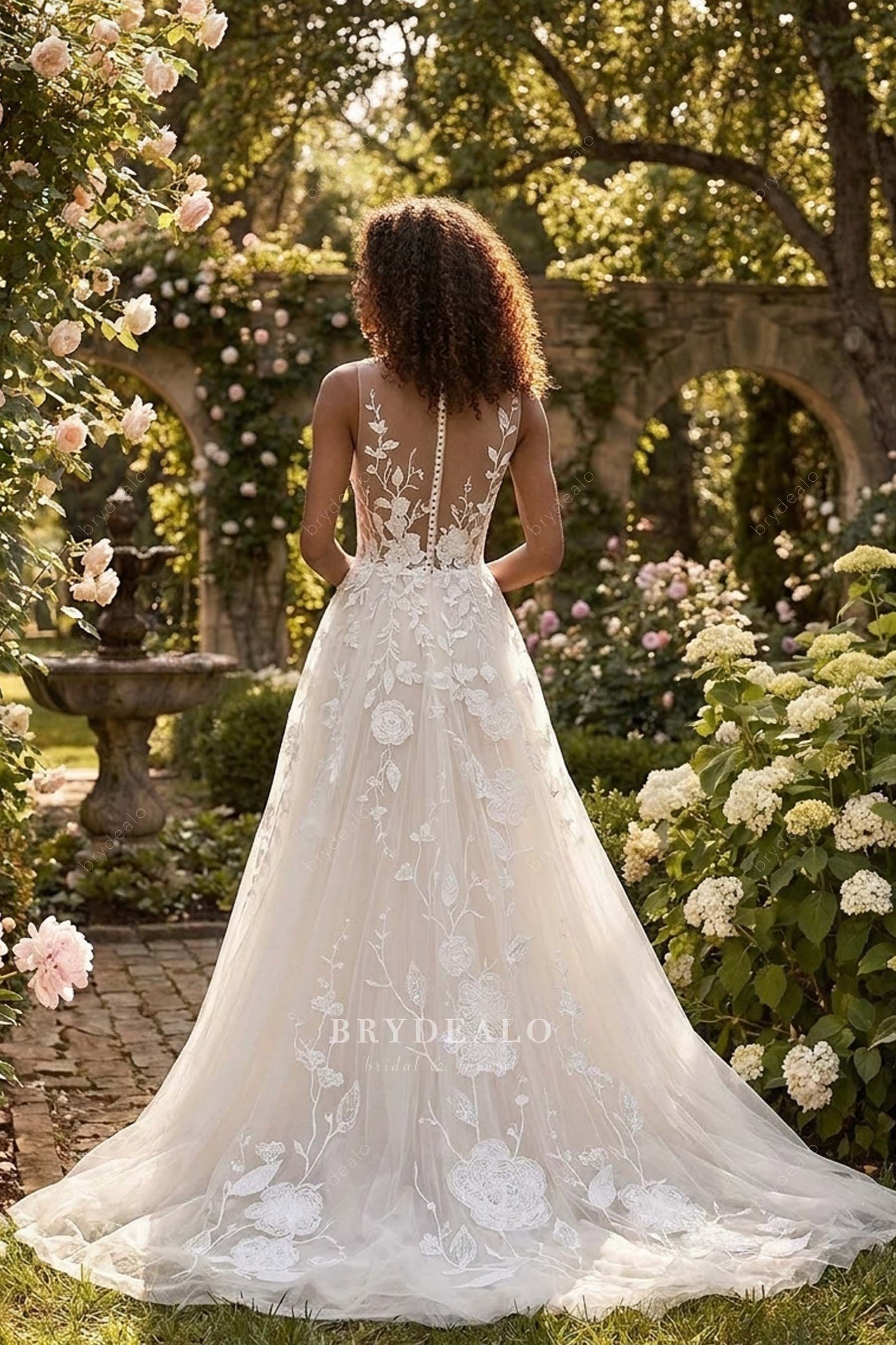 sweep train floral lace wedding dress