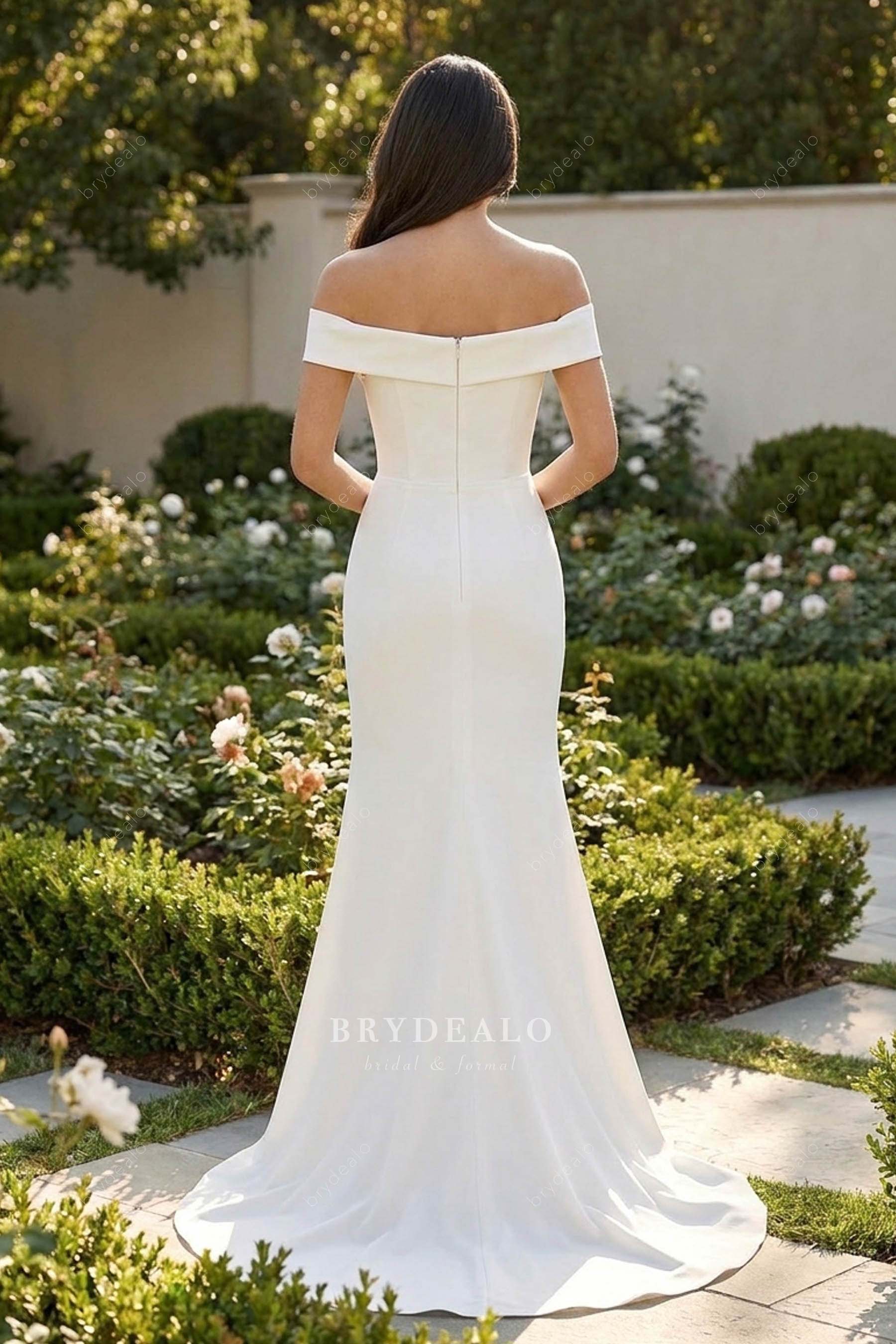 sweep train off-shoulder wedding dress