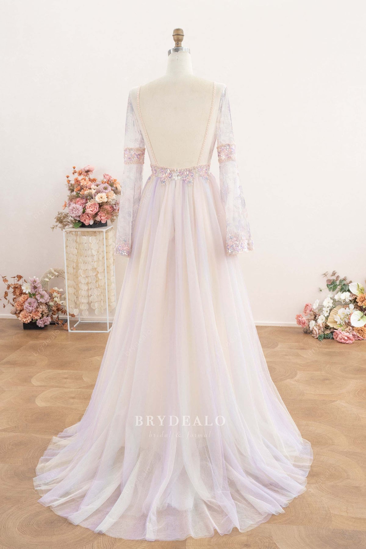 sweep train open back wedding dress
