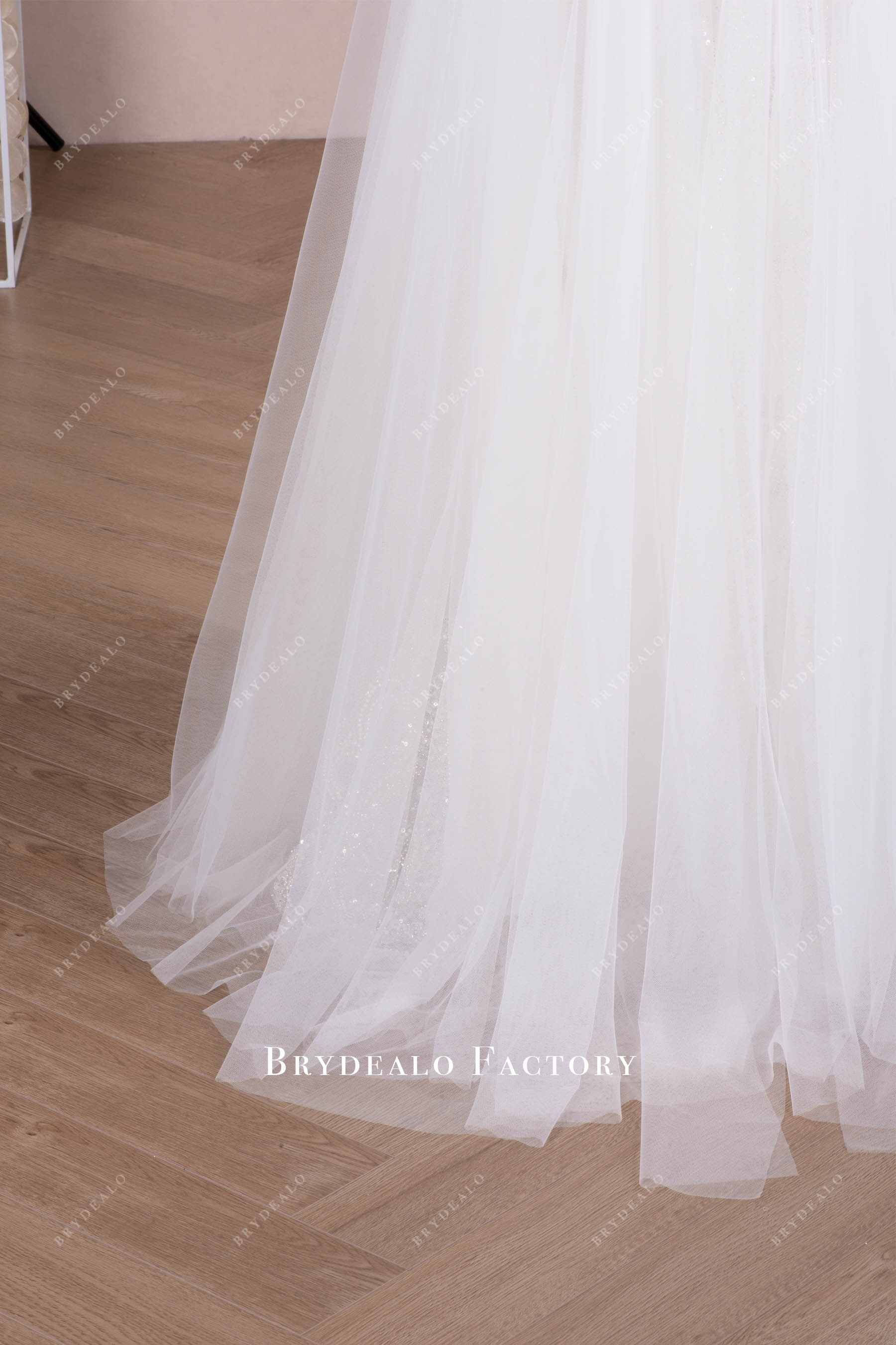 Sparkly Beaded Sequin A-line Sweep Train Bridal Dress