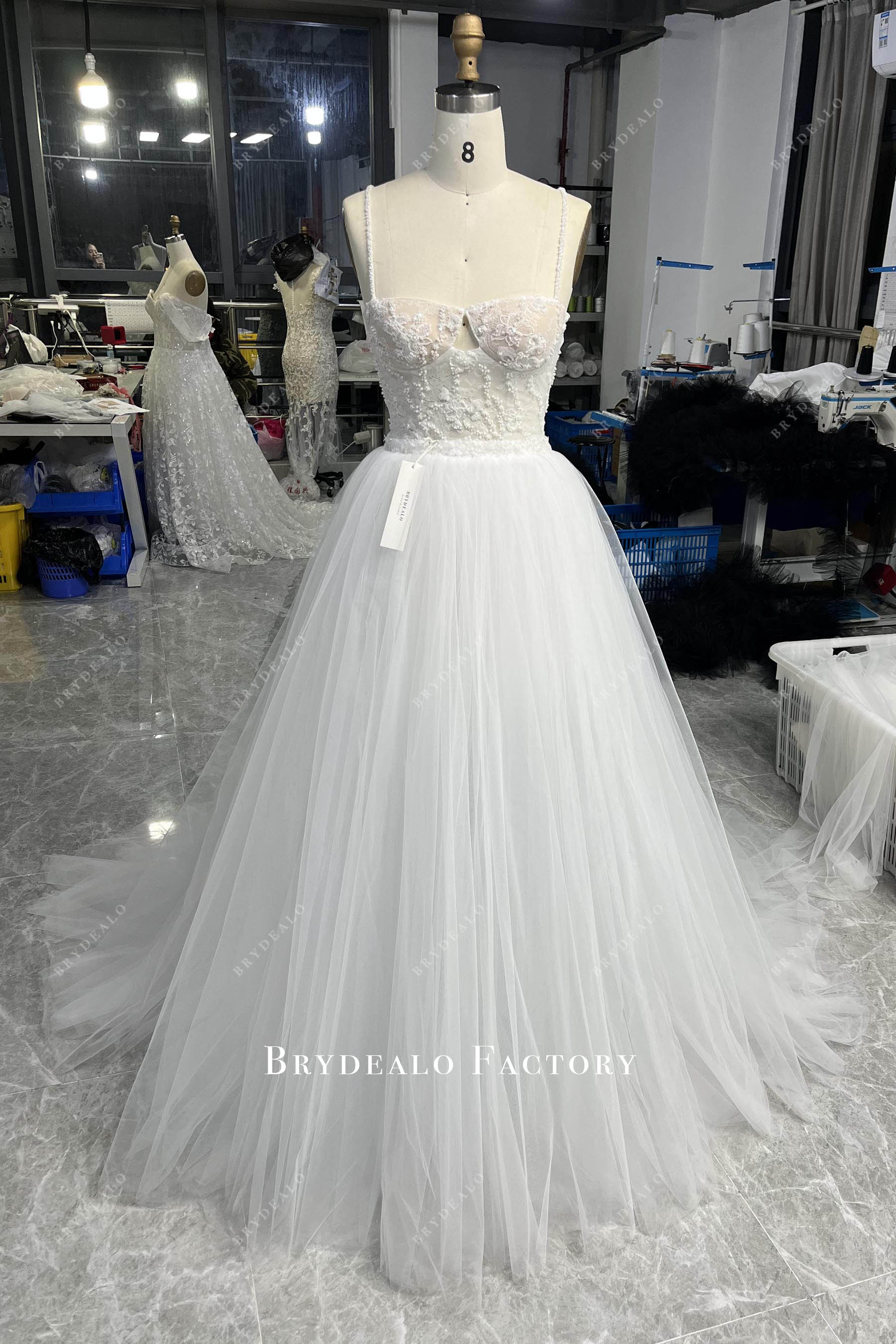 Modern Beaded Bodycon Puffy Tulle Overskirt Wedding Dress