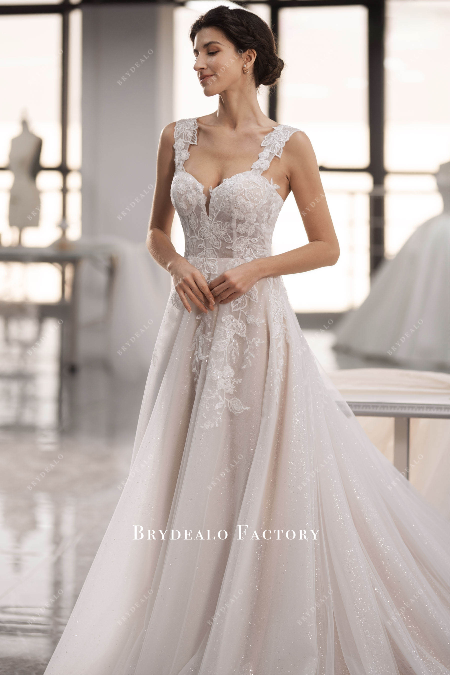 sweetheart neck beaded lace wedding gown