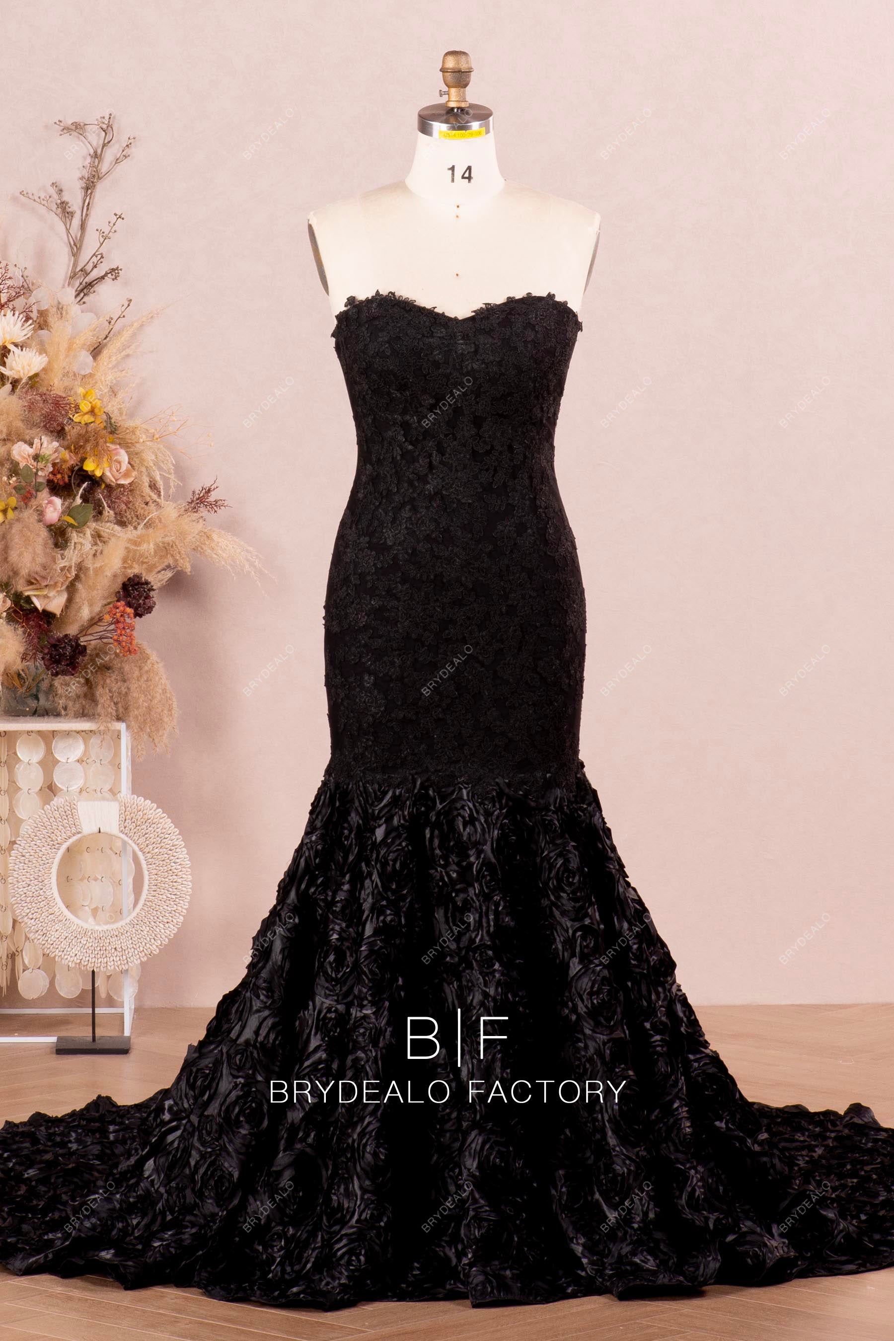 3D Rose Black Lace Strapless Mermaid Prom Dress 3D Rose Black Lace Strapless Mermaid Prom Dress