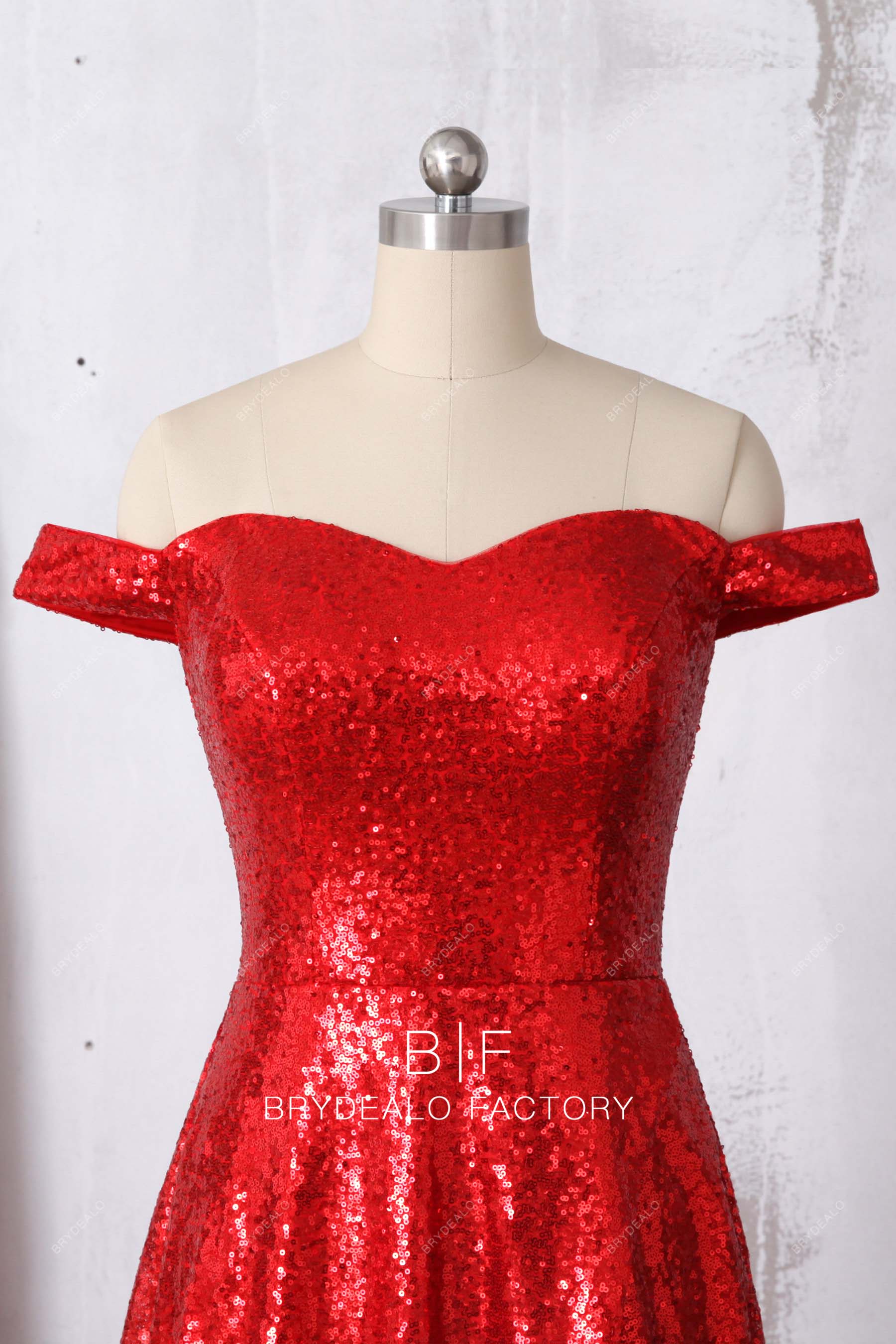sweetheart neck off shoulder red sequin formal dress