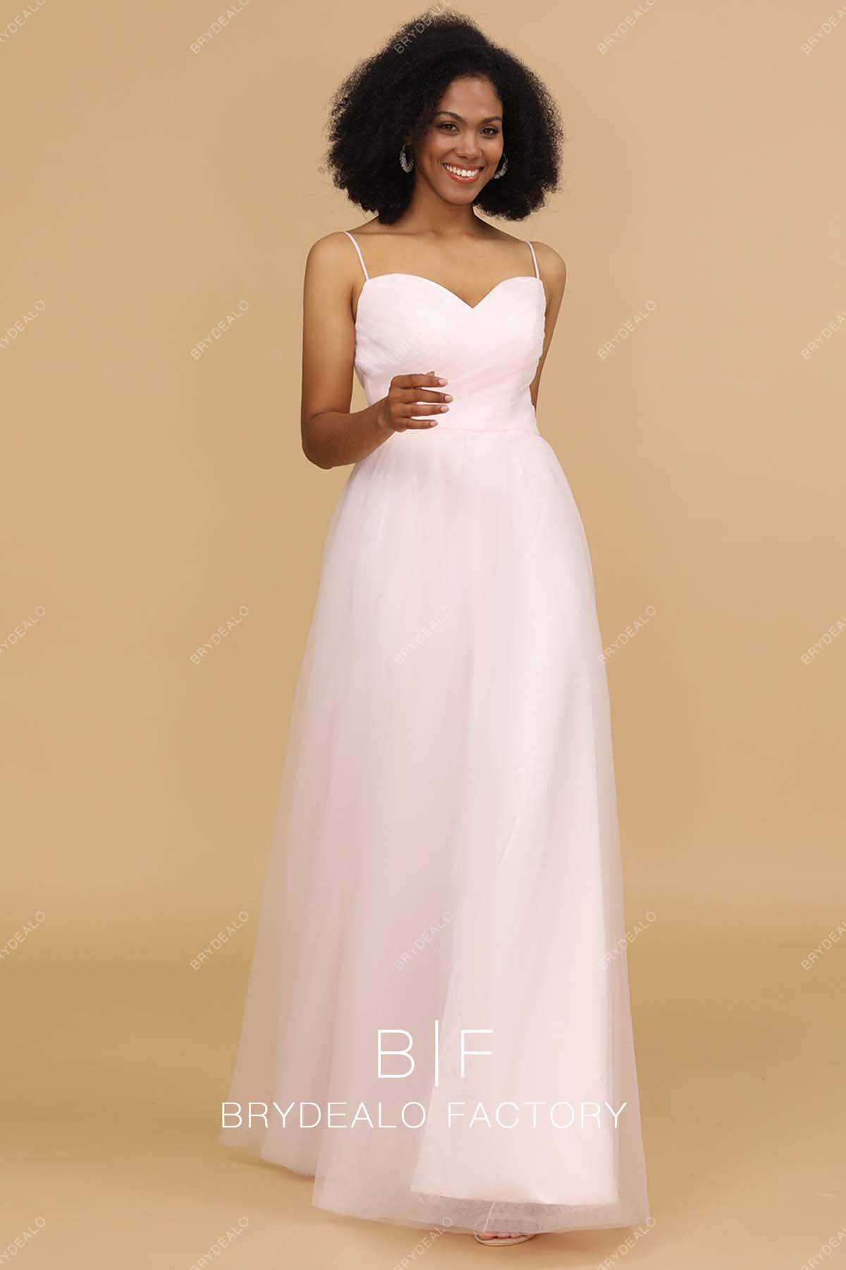 Blush Pink Spaghetti Strap Sweetheart Neck Bridesmaid Dress