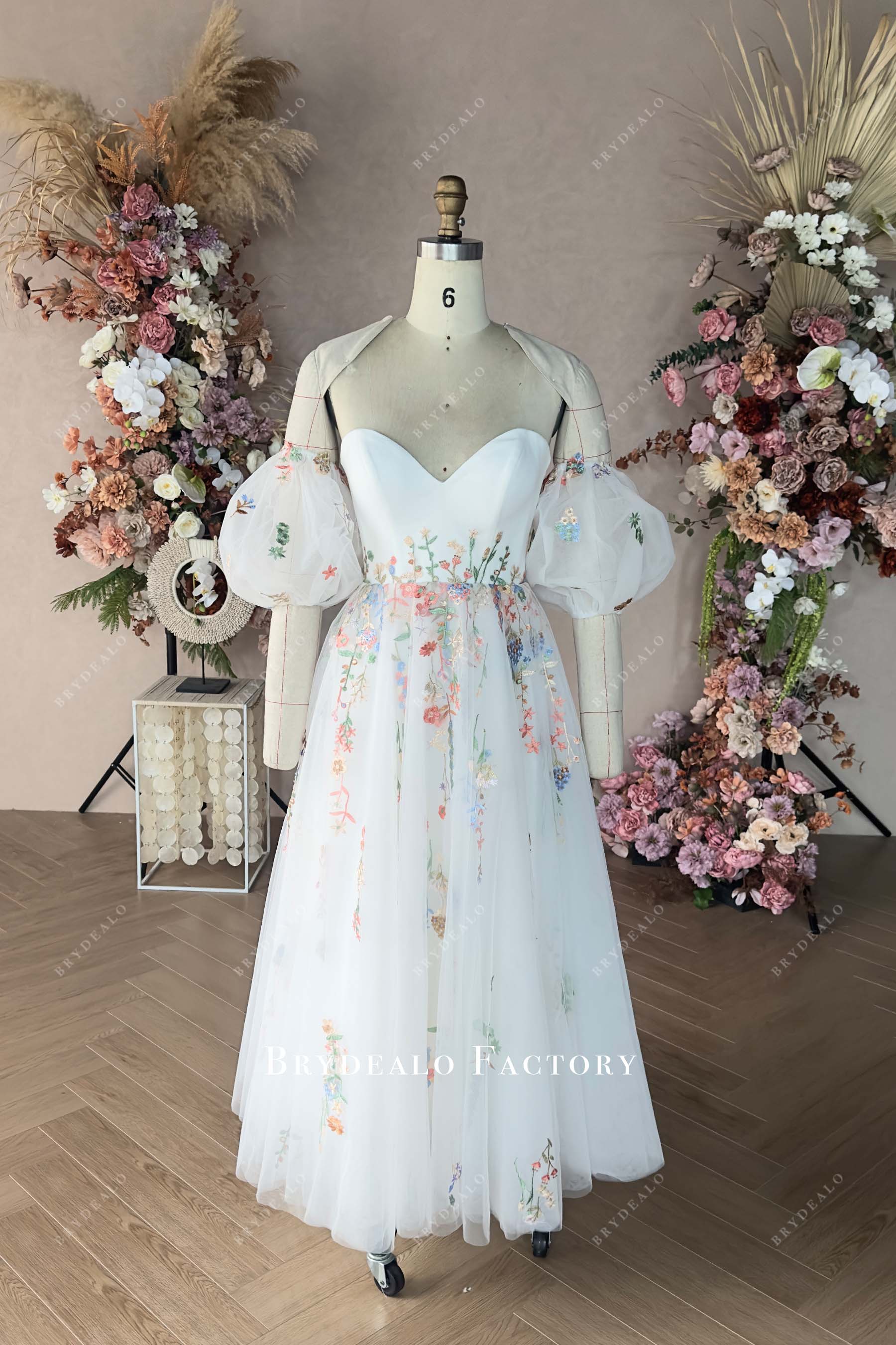 sweetheart neck tea length wedding dress