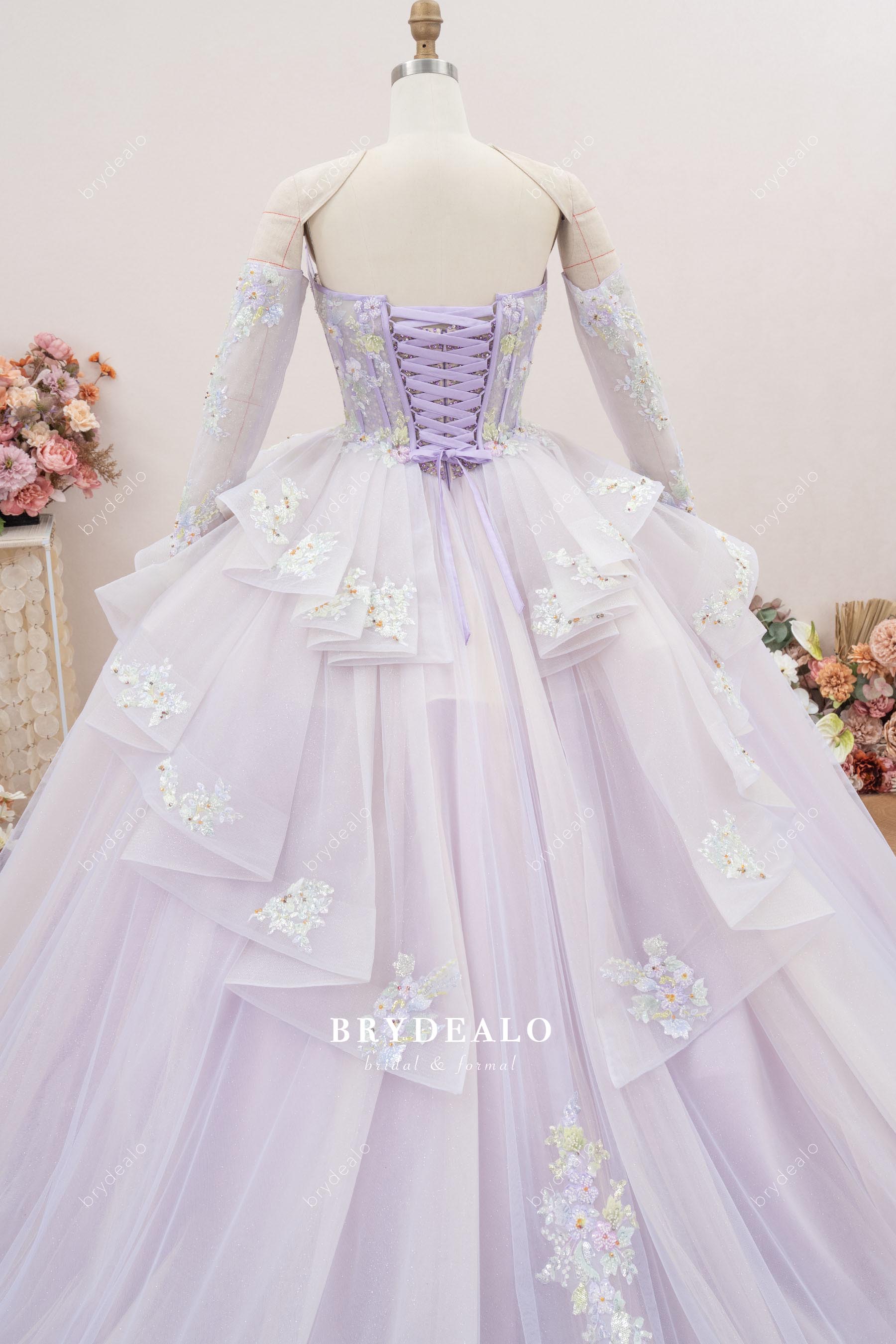 symmetrical cascading ruffles birthday gown