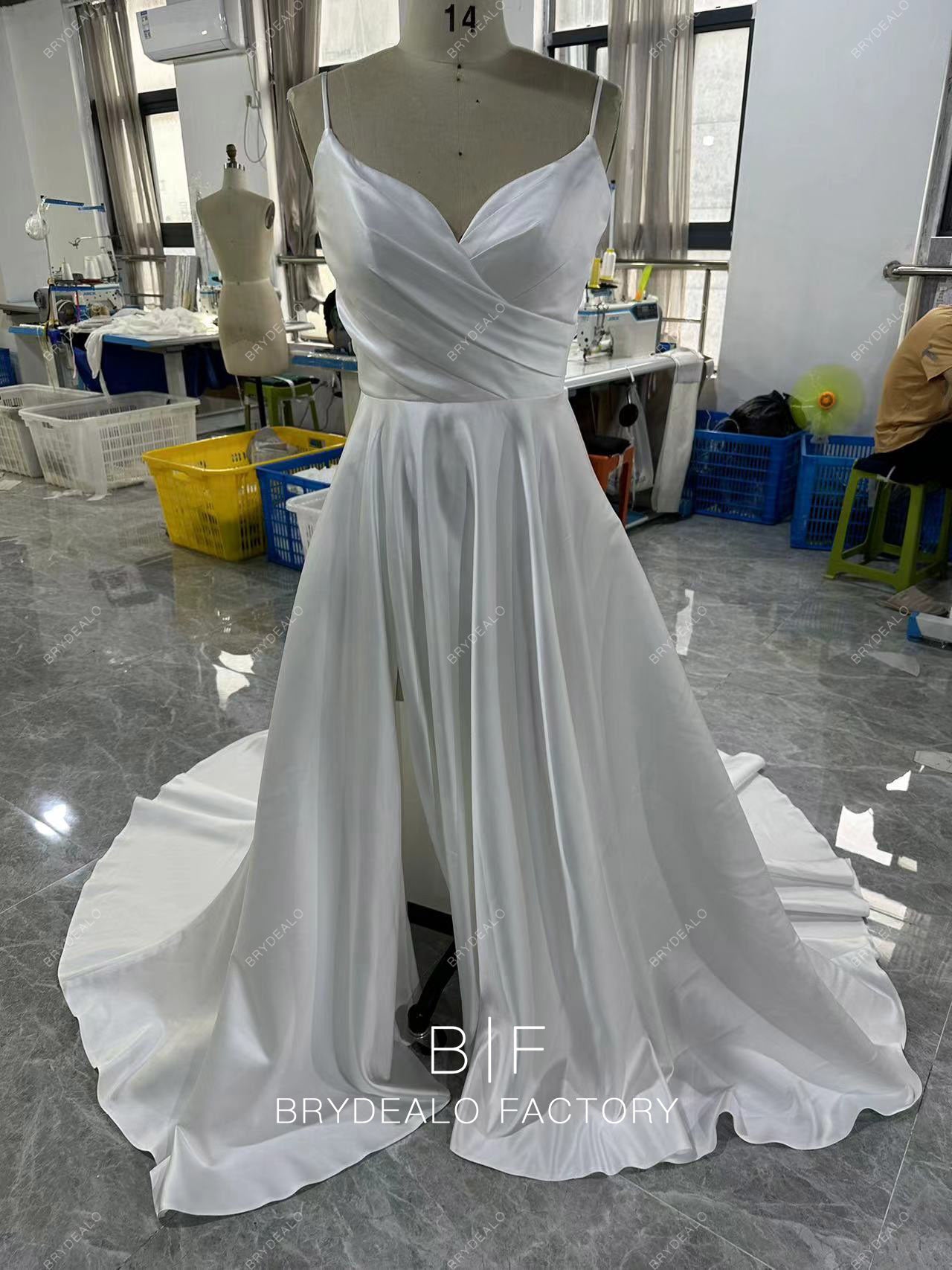 tailor bridesmaid dress Buttoned Back Satin Slit A-line Wedding Dress Black