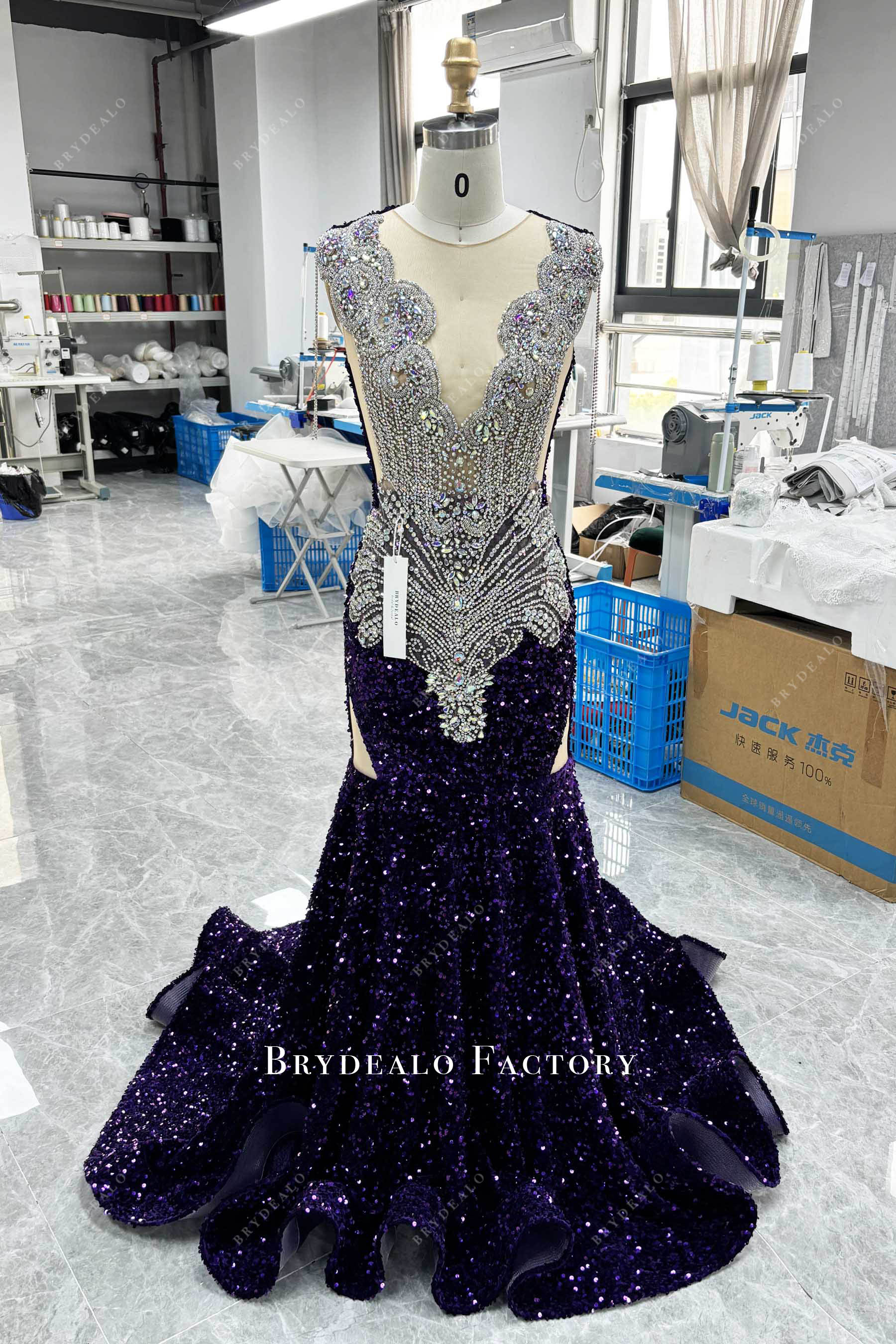 tailor-made sparkly rhinestone sequin prom dress