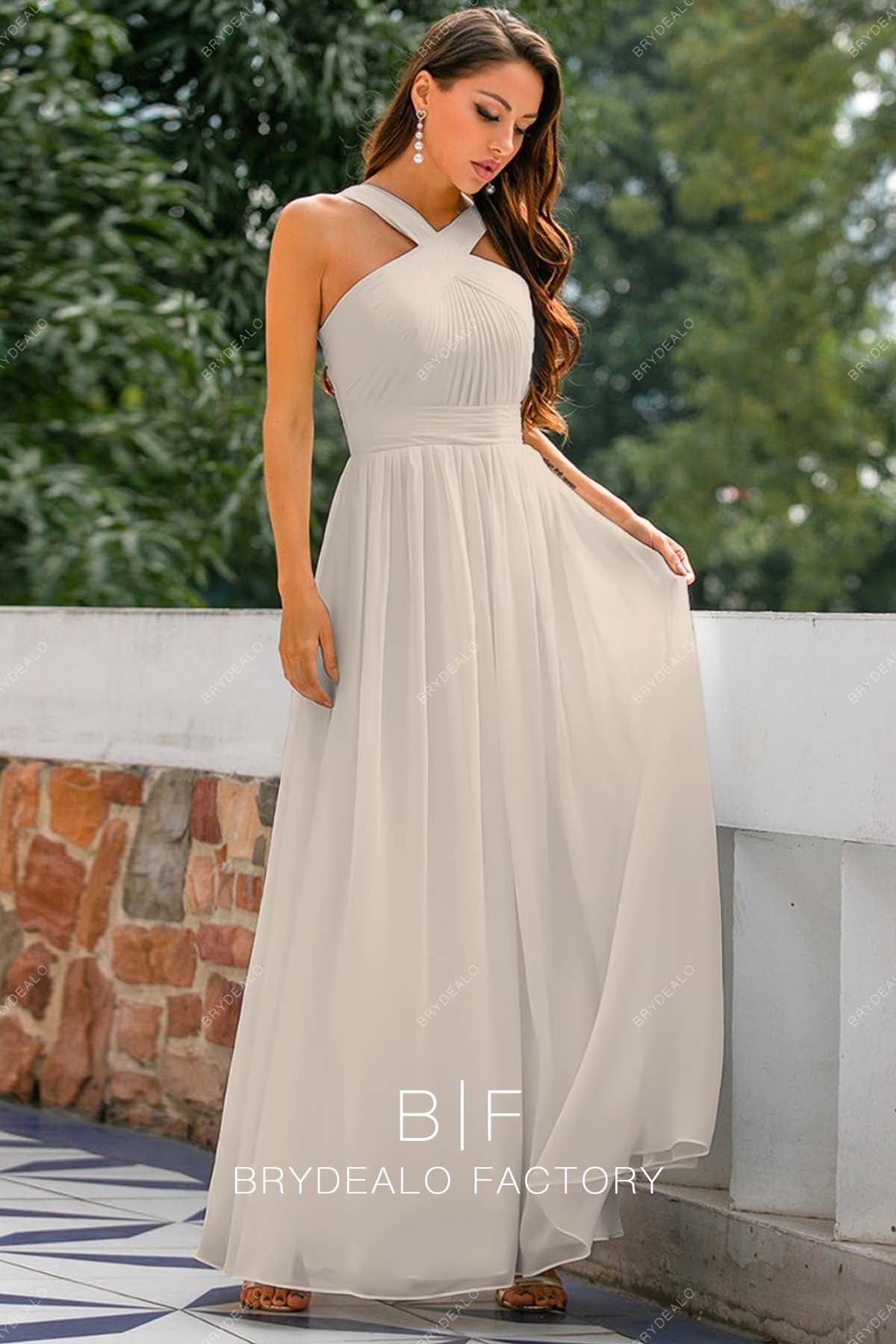 Taupe Sleeveless Halter Sleeveless Chiffon Bridesmaid Dress