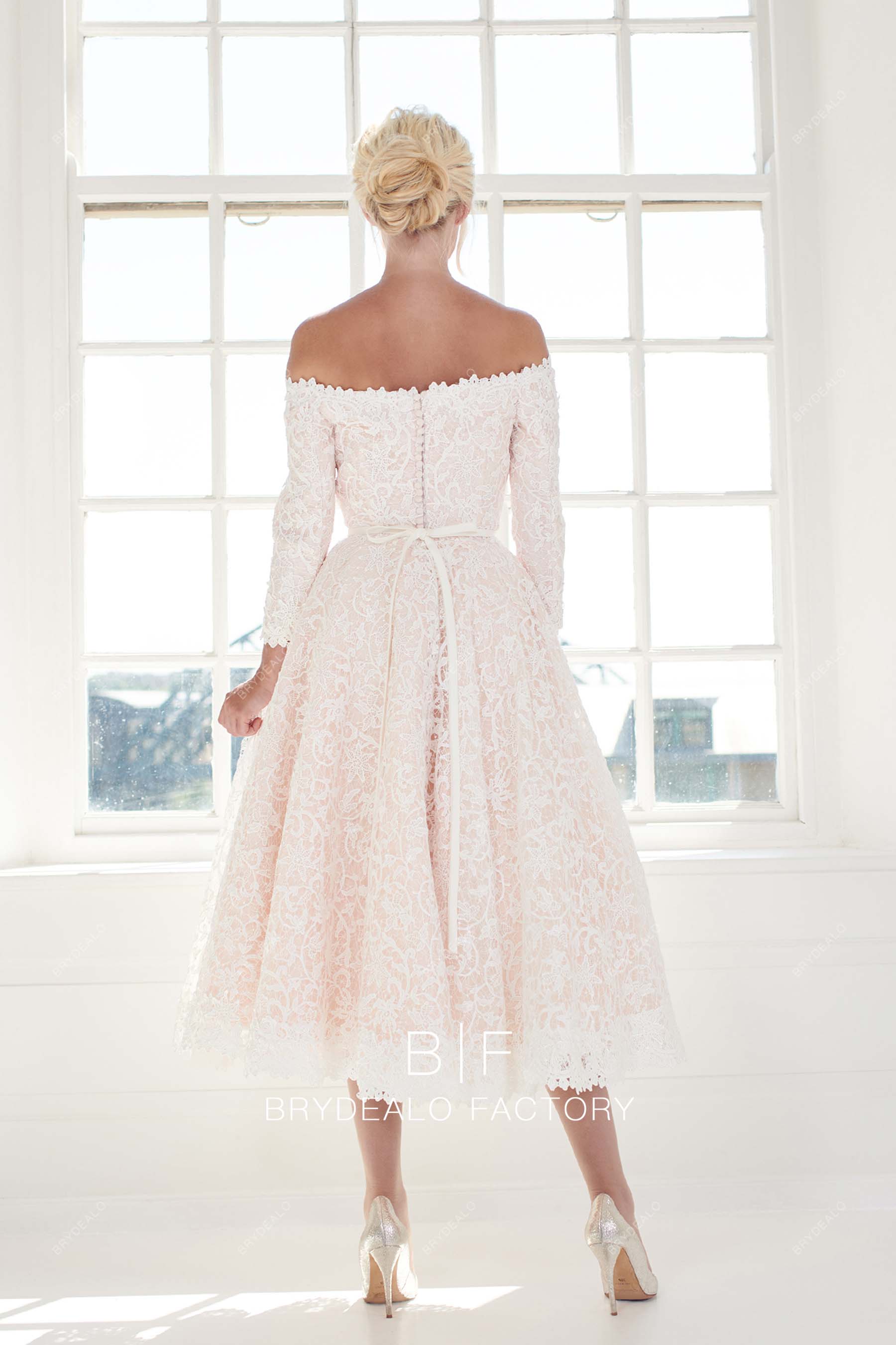 tea length A-line casual bridal dress