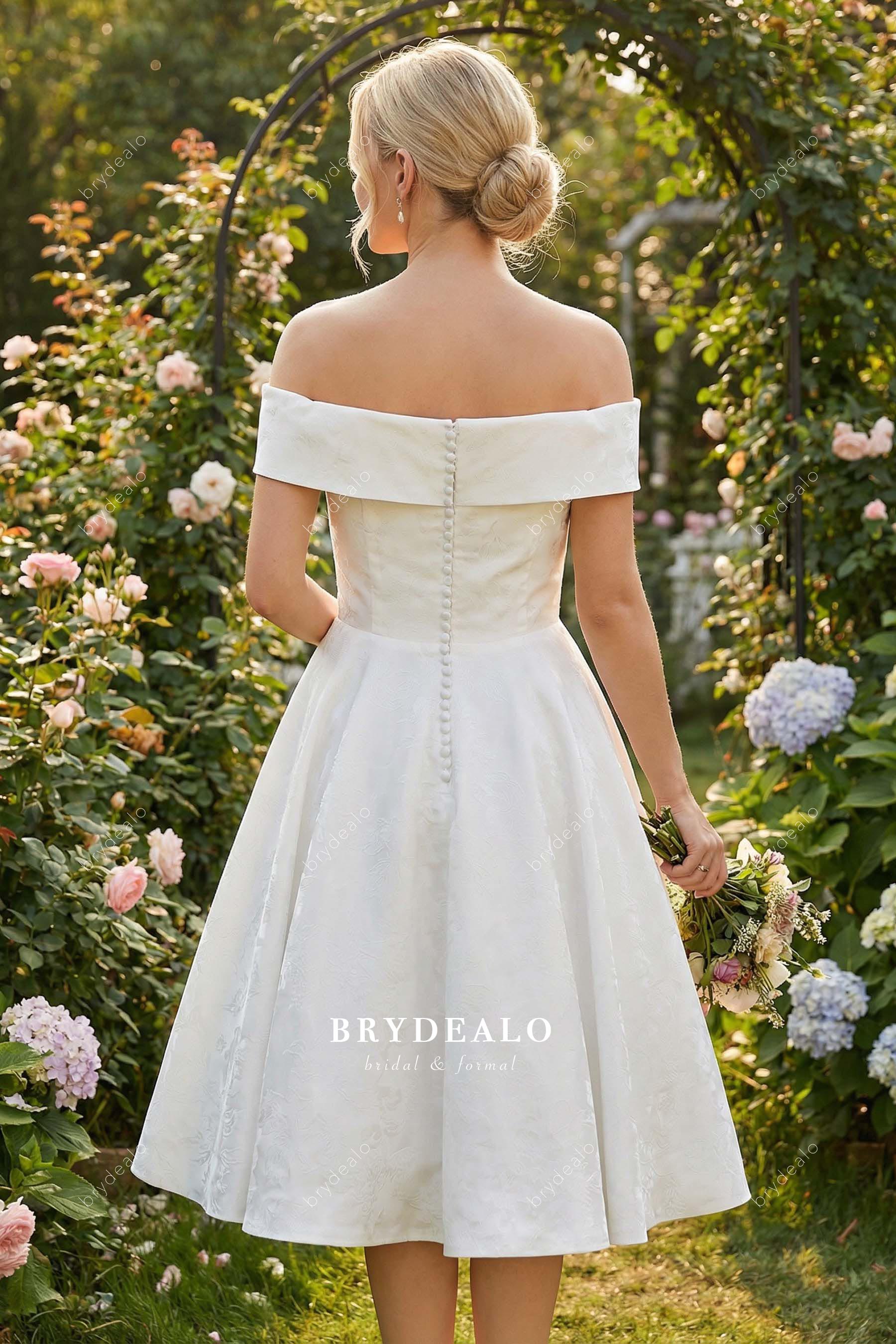 tea length off shoulder pockets bridal dress