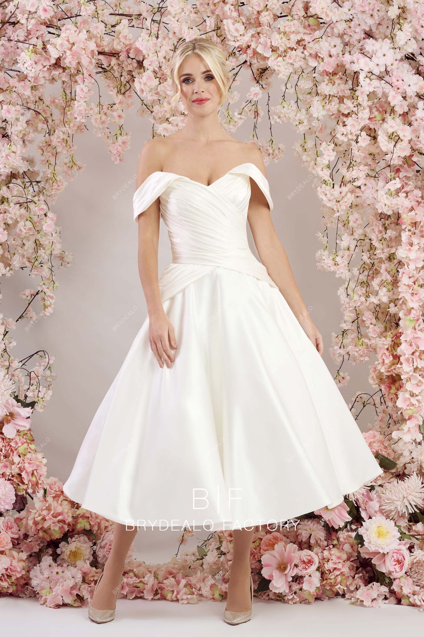 tea length satin informal wedding gown