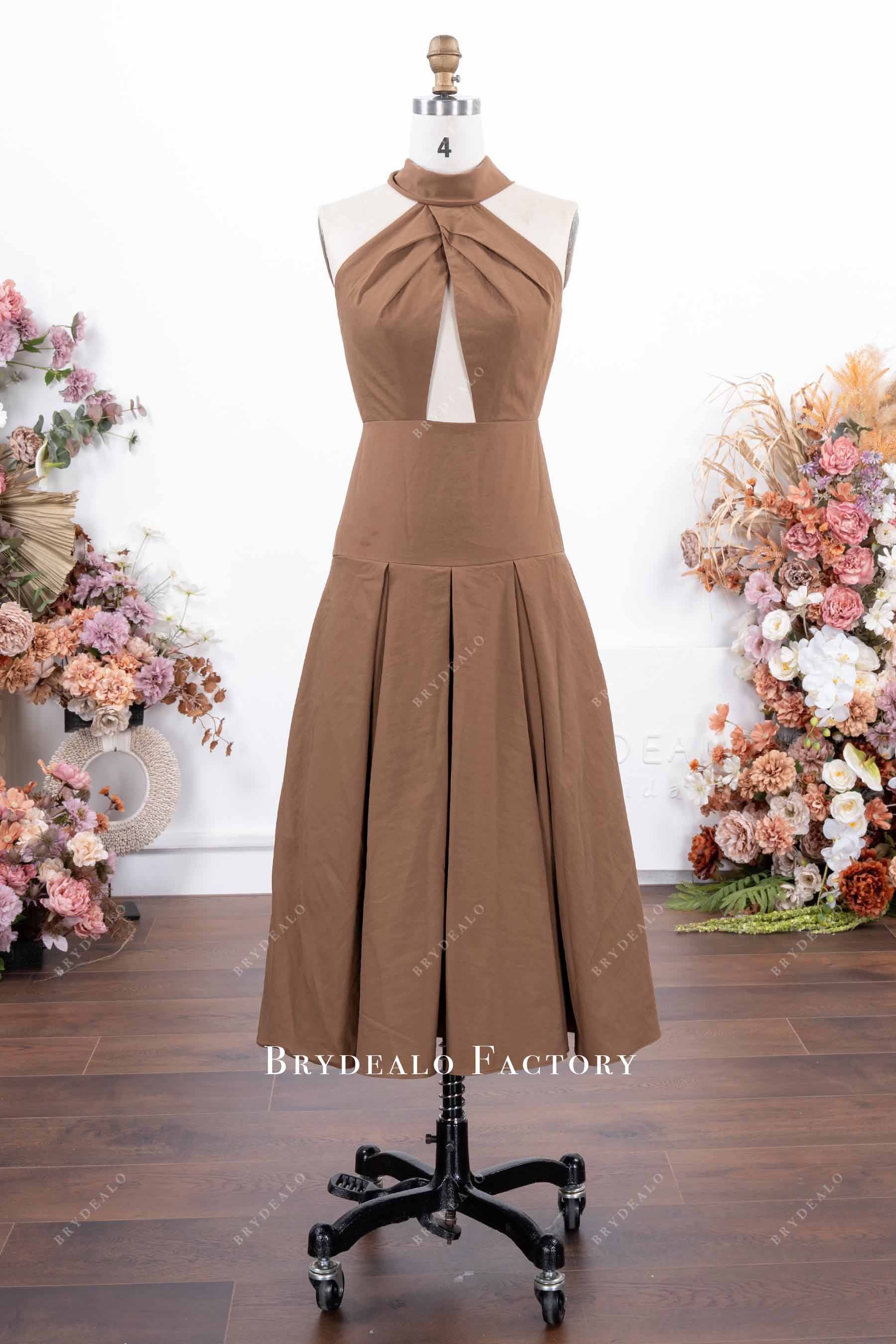 tea length sleeveless bridesmaid dress