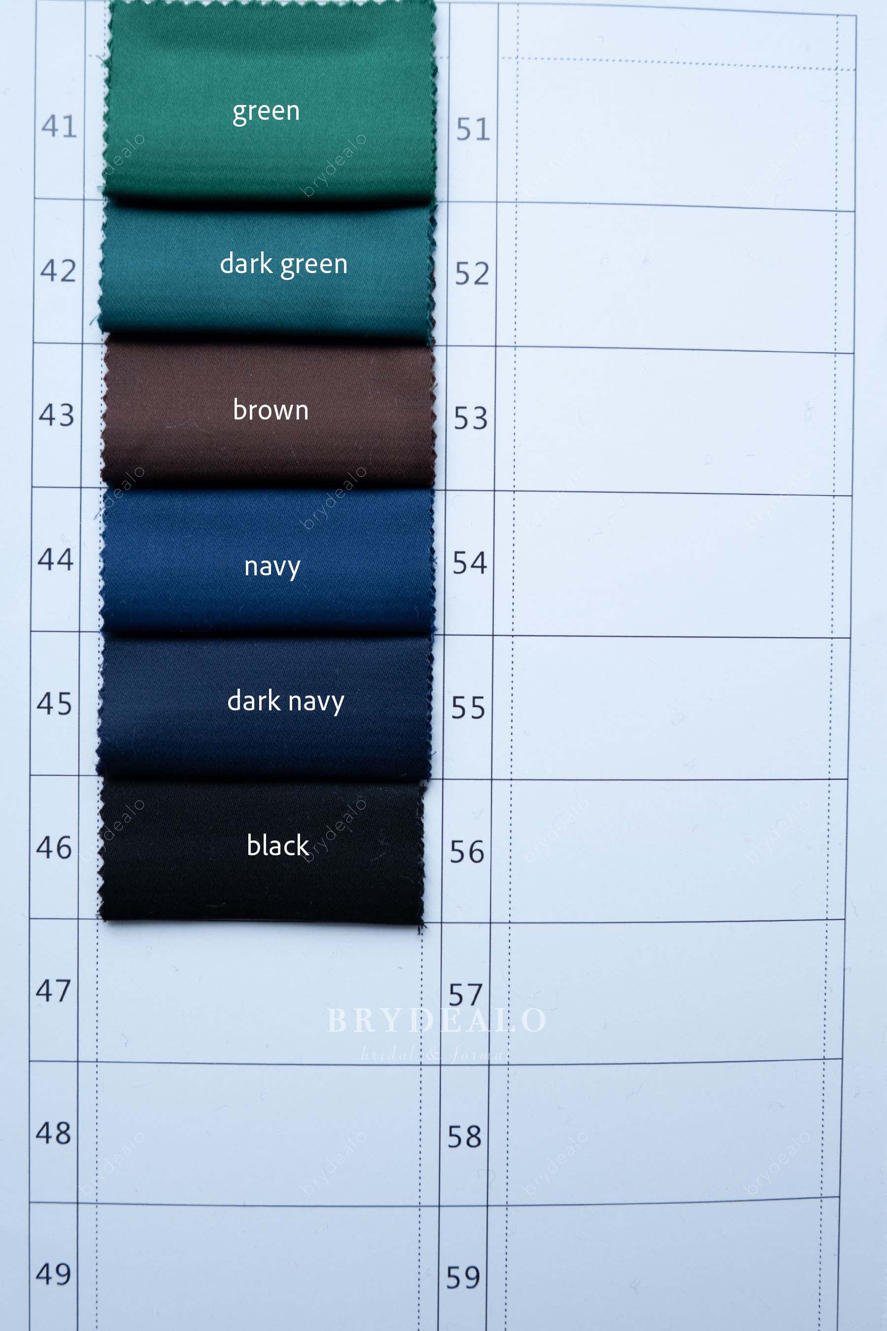 thick acetate satin color chart