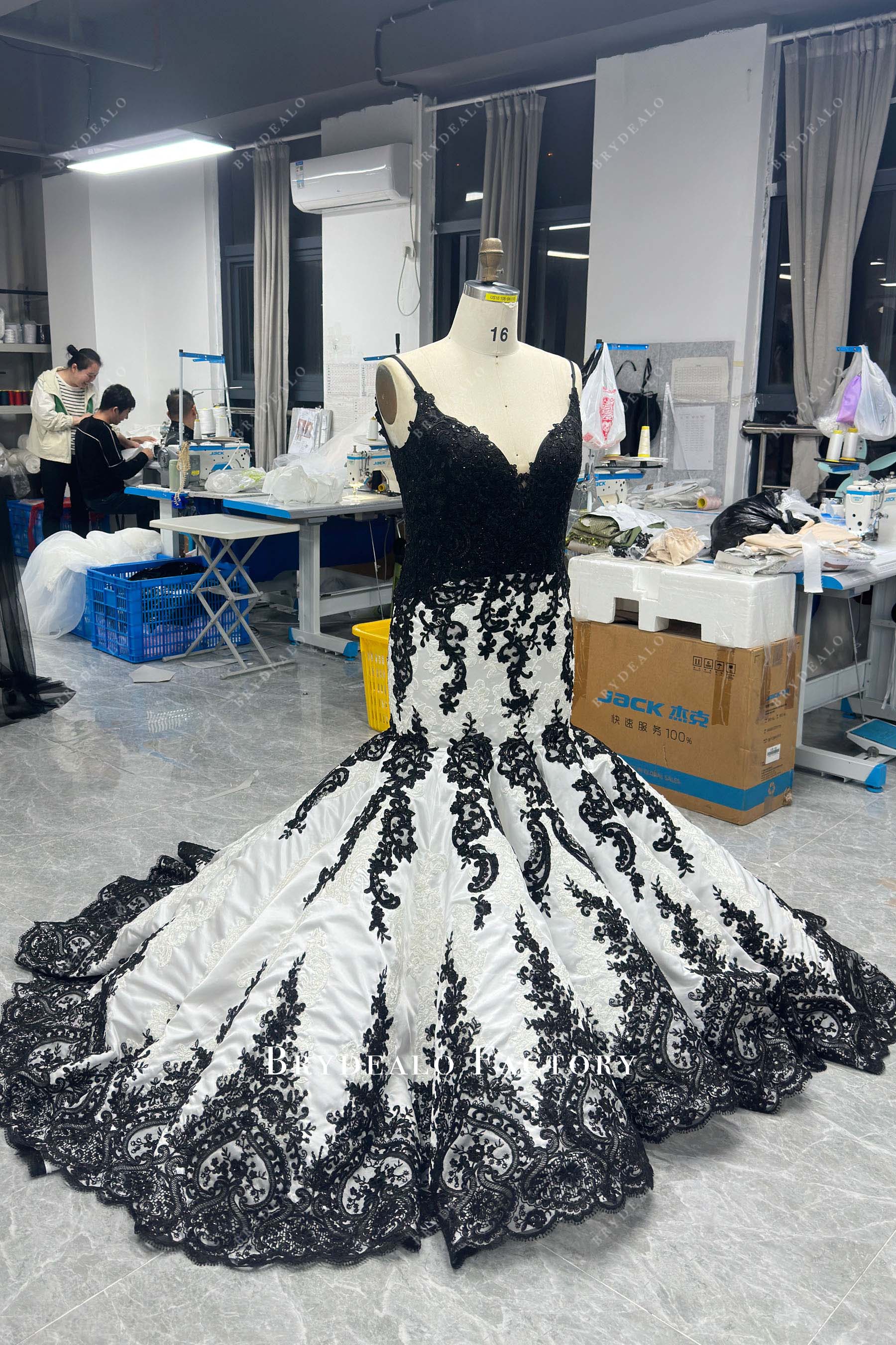 thin strap black white wedding dress
