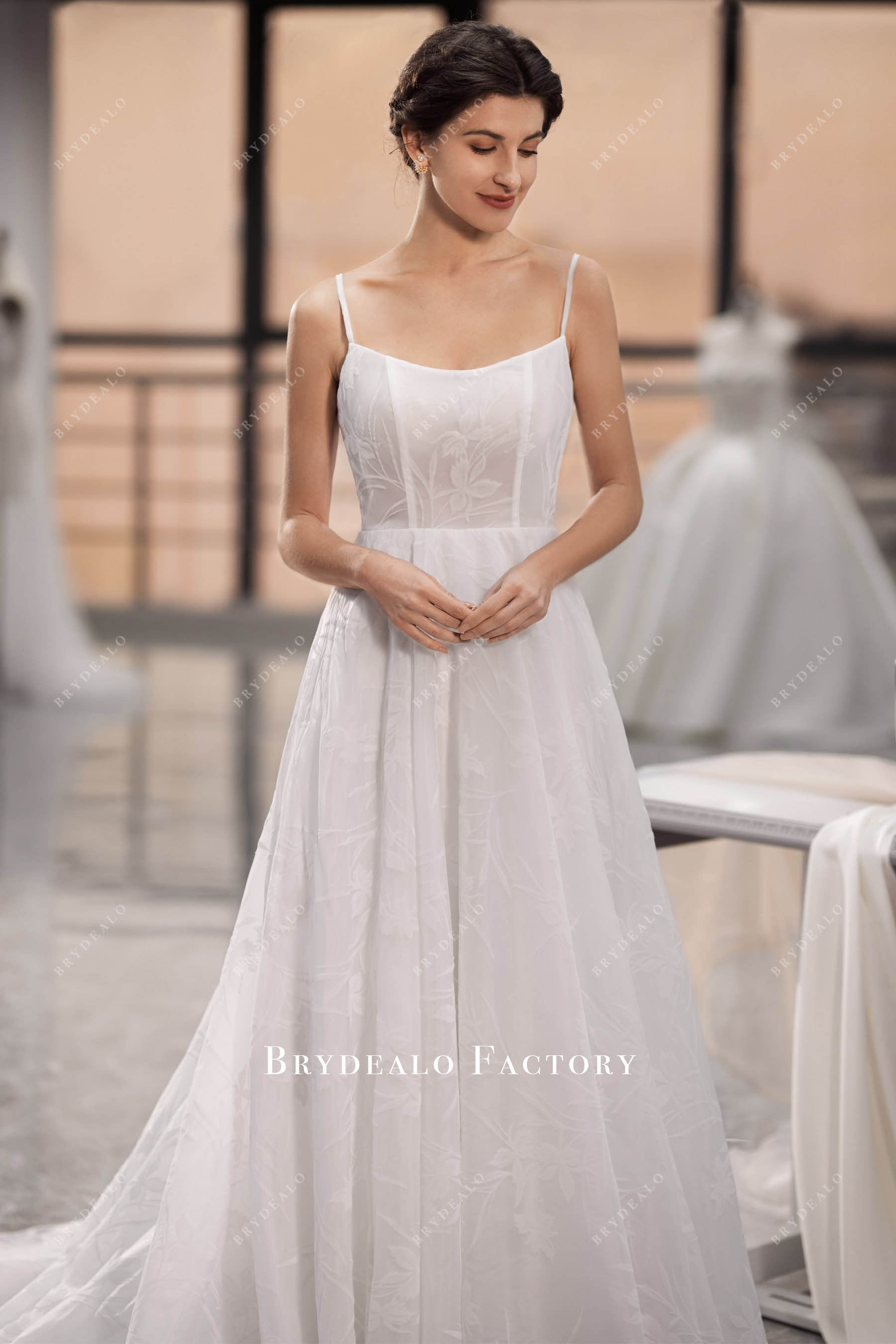 thin straps scoop wedding dress