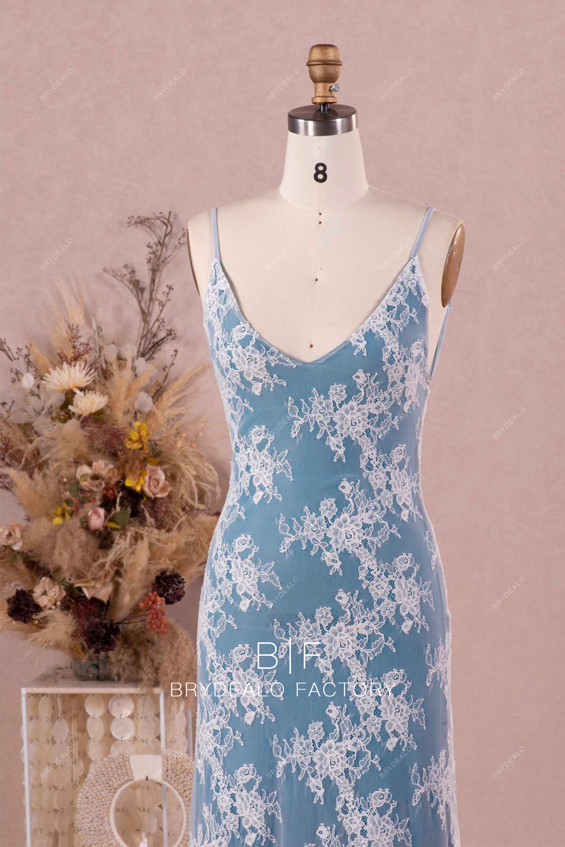thin straps V-neck bridal slip dress
