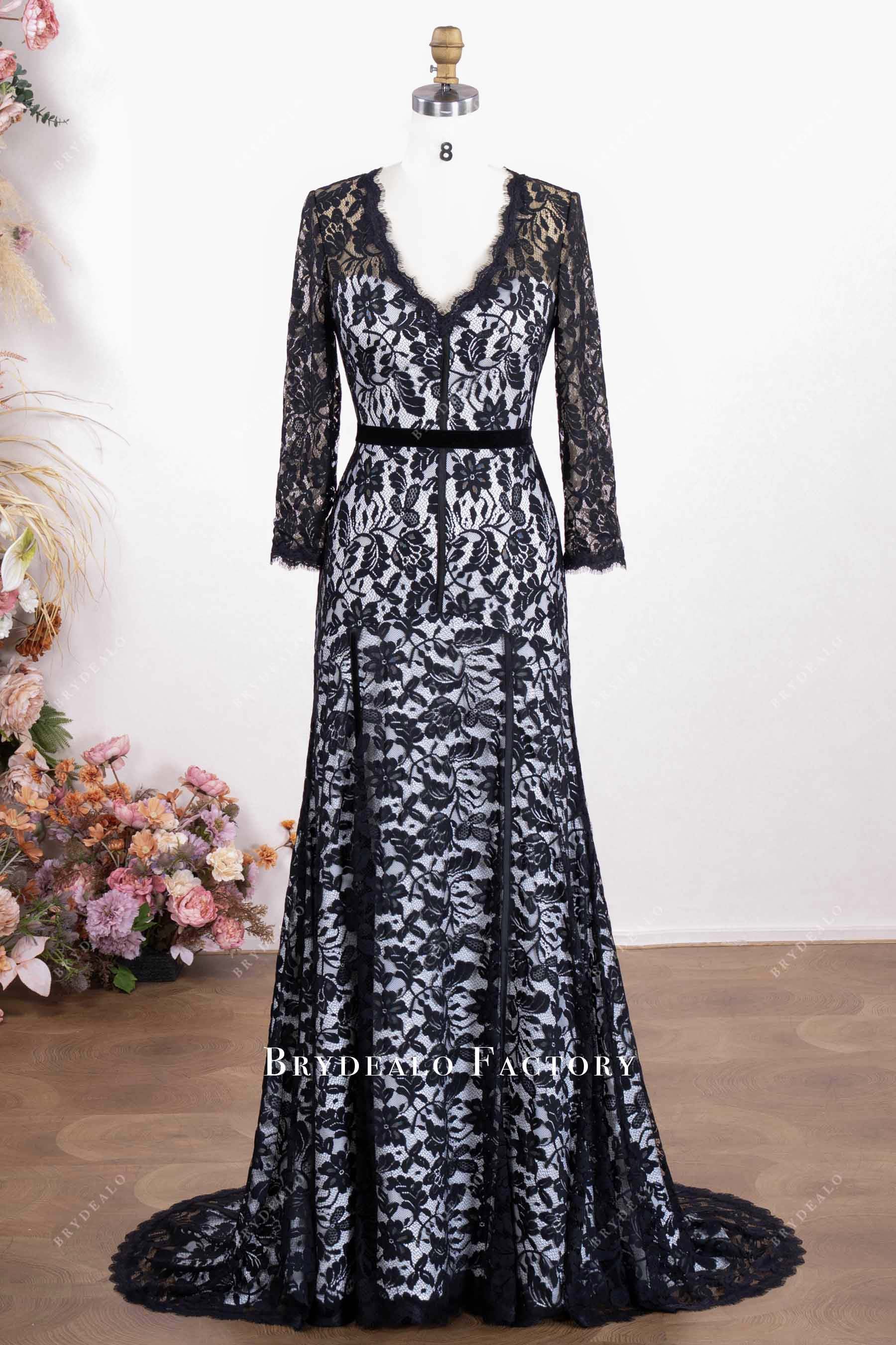 Two-Tone Black Lace Three-Quarter Sleeve Fit Flare Formal Dress Two-Tone Black Lace Three-Quarter Sleeve Fit Flare Formal Dress
