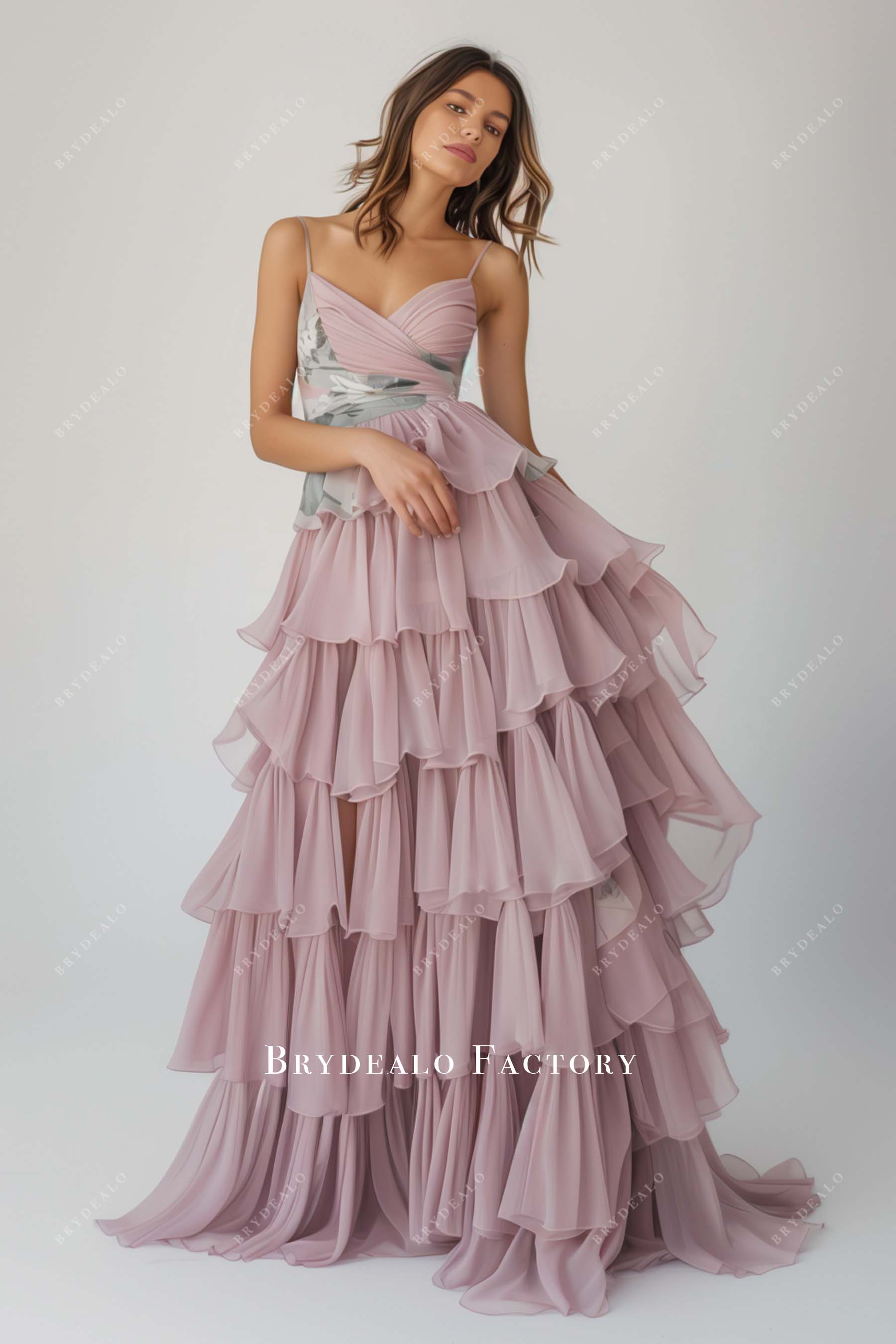Tiered Ruffles A-line Print Chiffon Sleeveless Bridesmaid Dress Tiered Ruffles A-line Print Chiffon Sleeveless Bridesmaid Dress