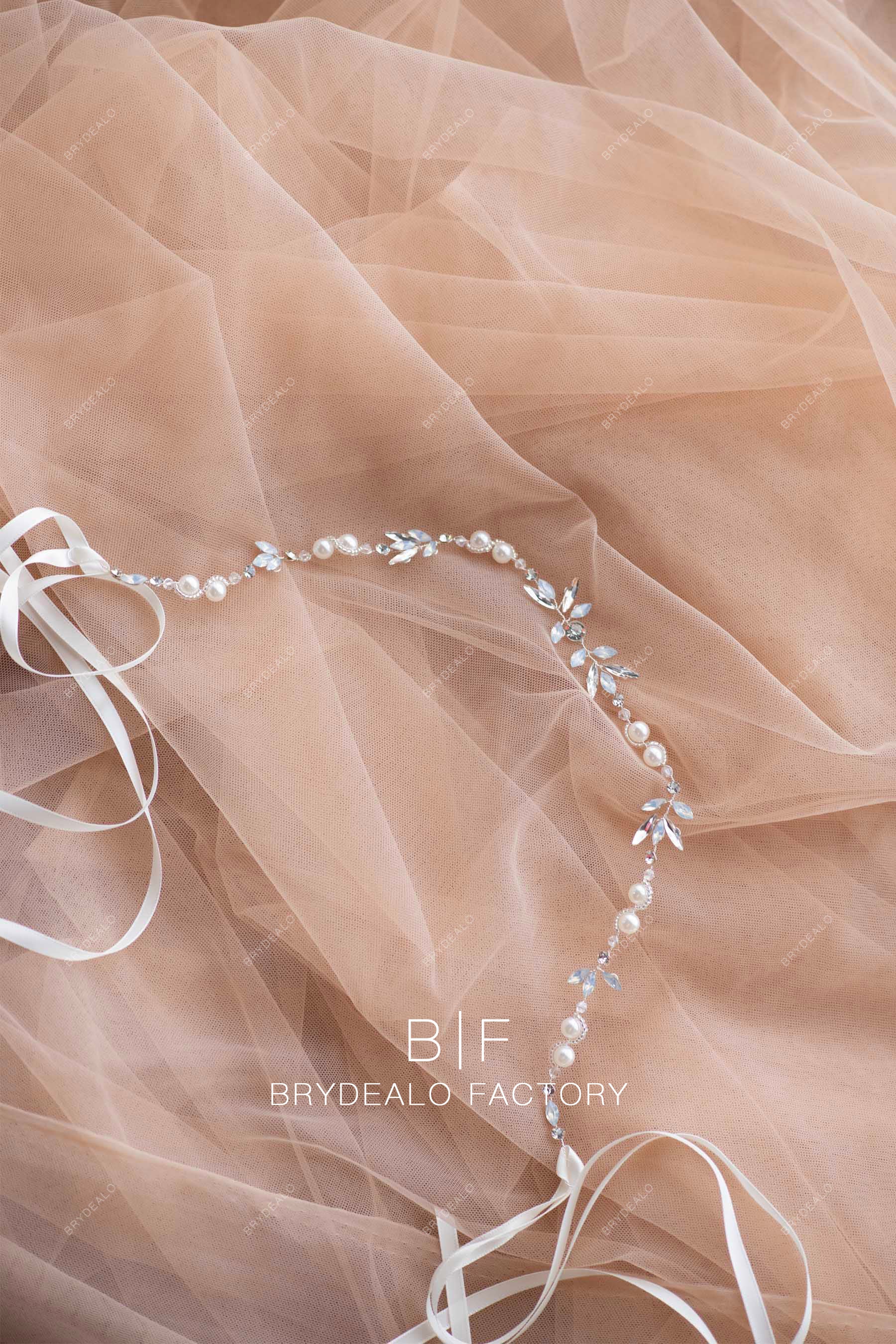 Ready To Ship | Clear Silver Blue Rhinestone Vine Bridal Halo