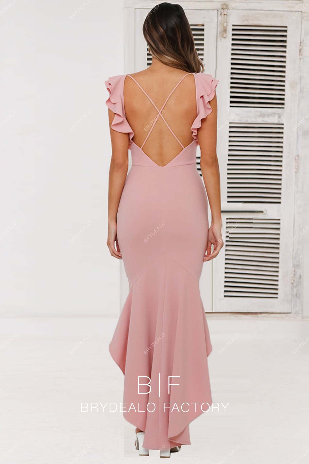 pink trumpet open back long bridesmaid dress
