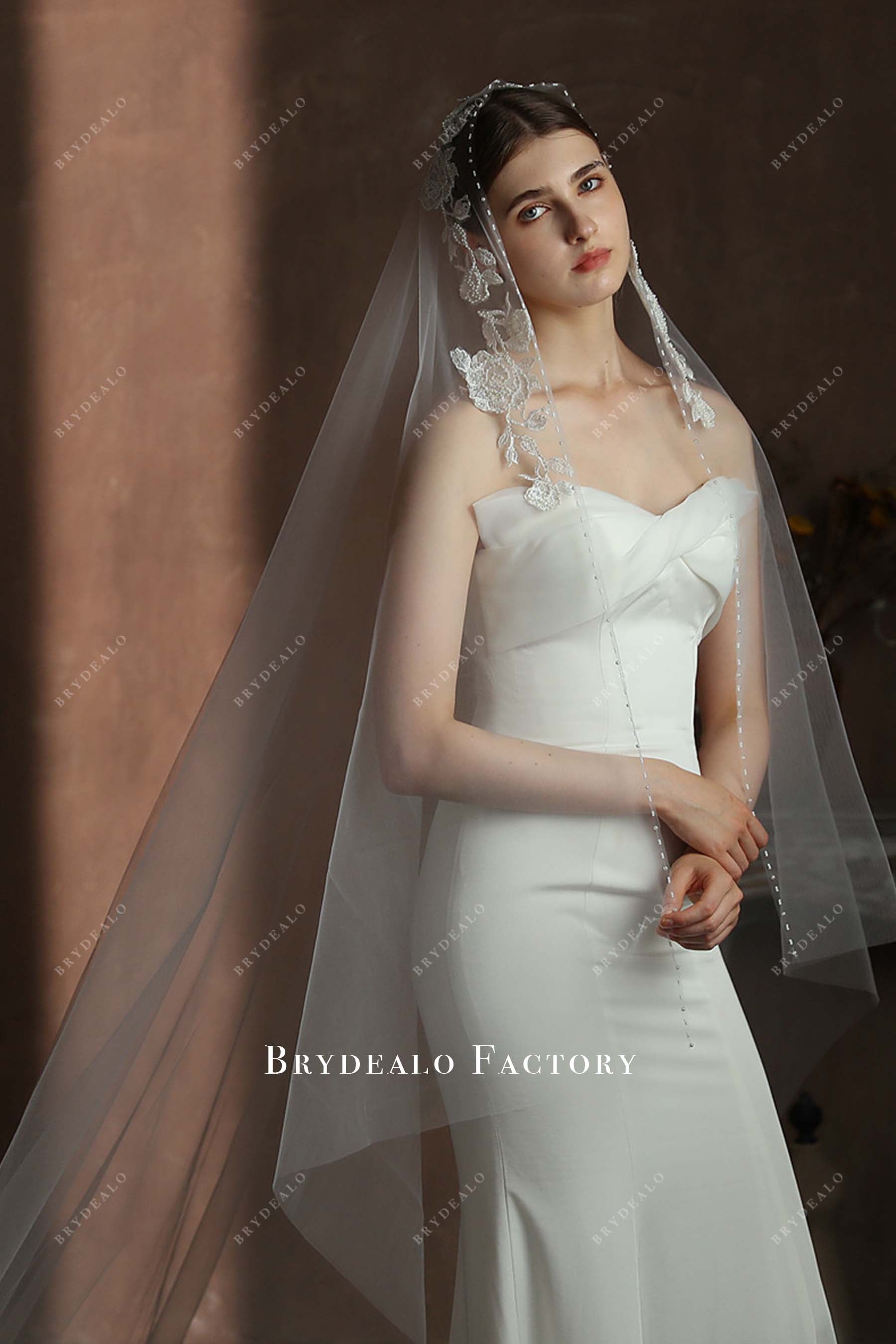tulle beading bridal veil