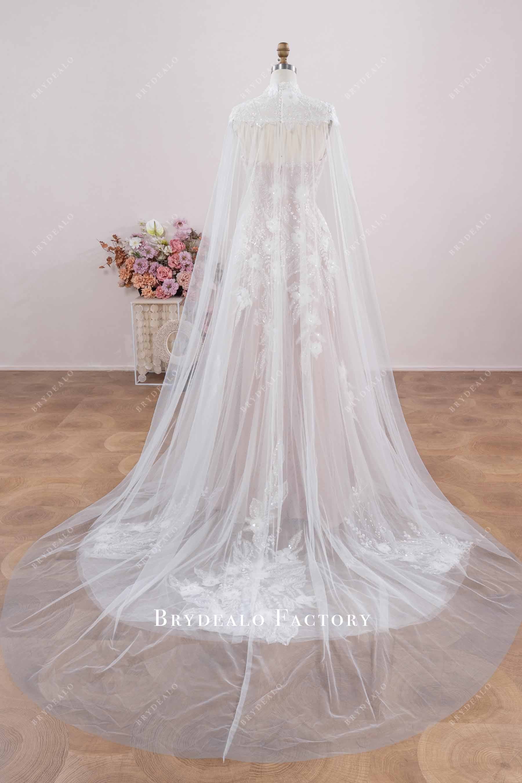 tulle cape wedding dress