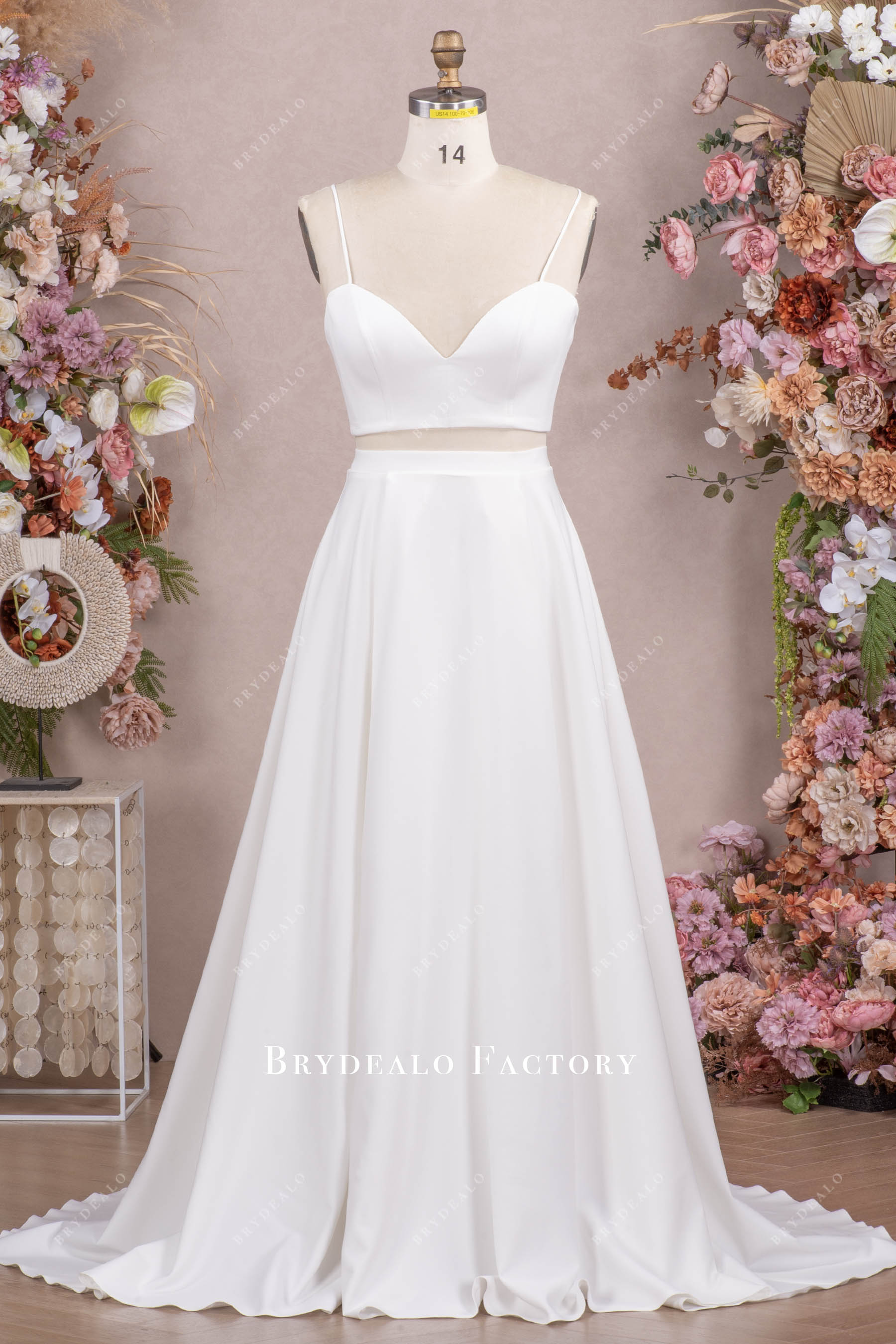 two-piece crepe wedding dress
