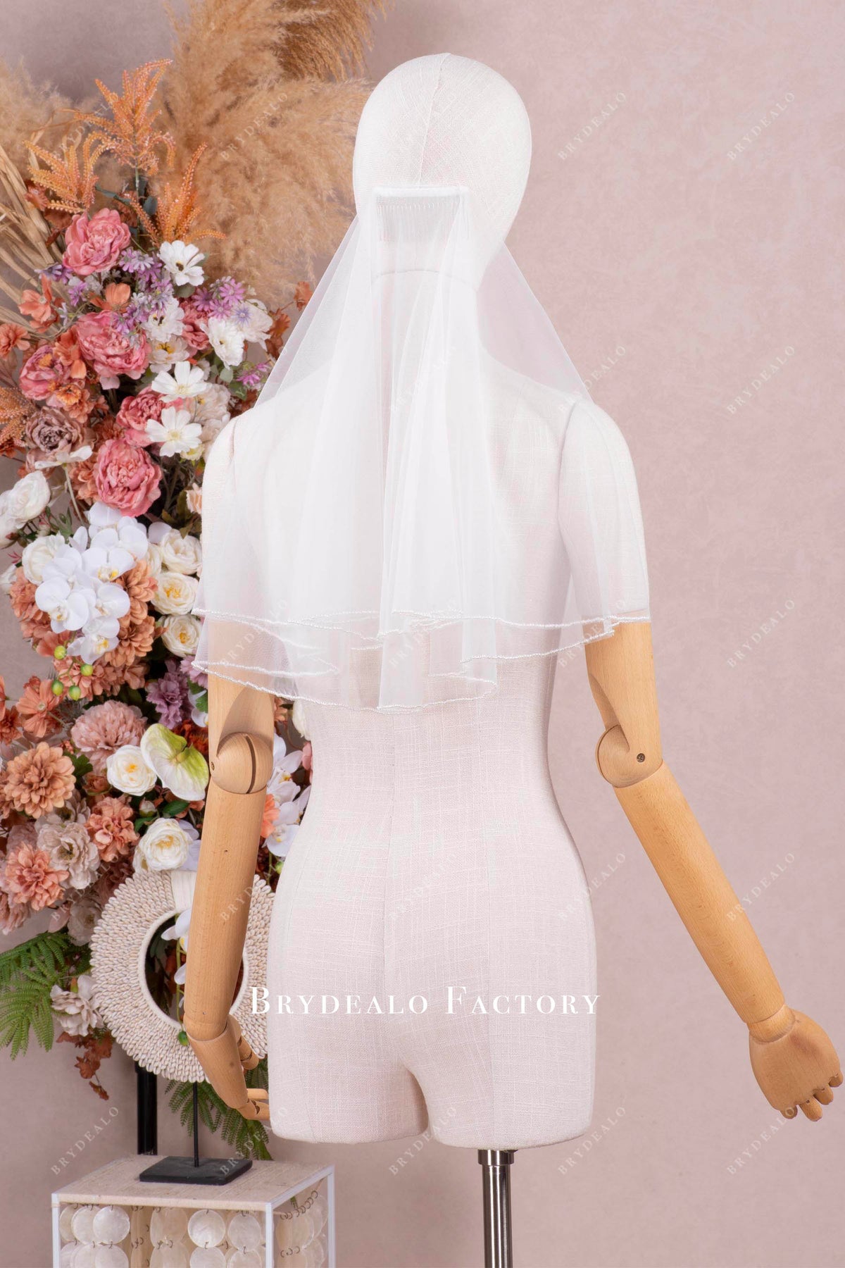 Two-Tier Short Pearl Wedding Veil Pearl Veil, Two Tier, Cathedral Length – Calily Bridal main image 4
