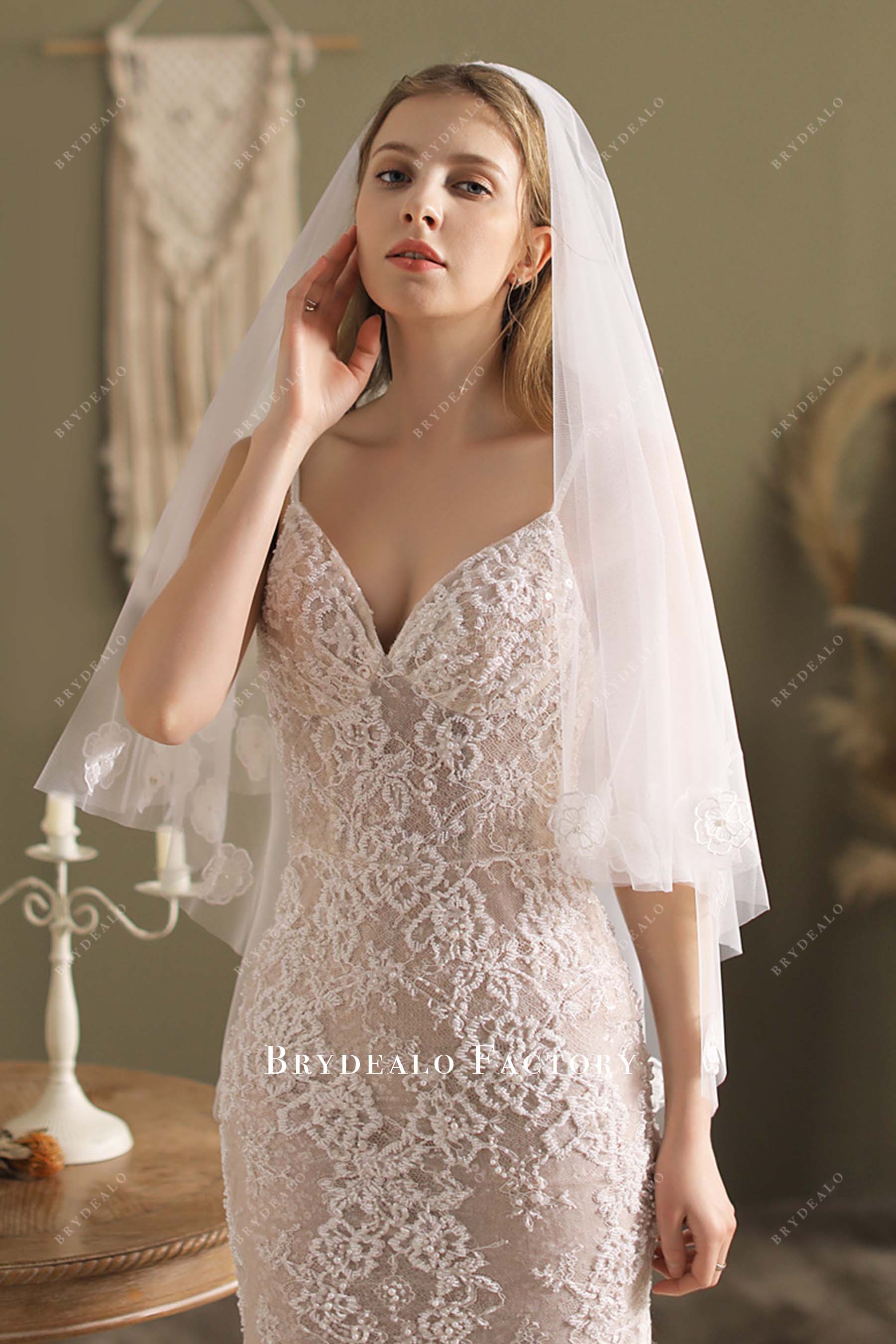 two tier tulle fingertip length bridal veil