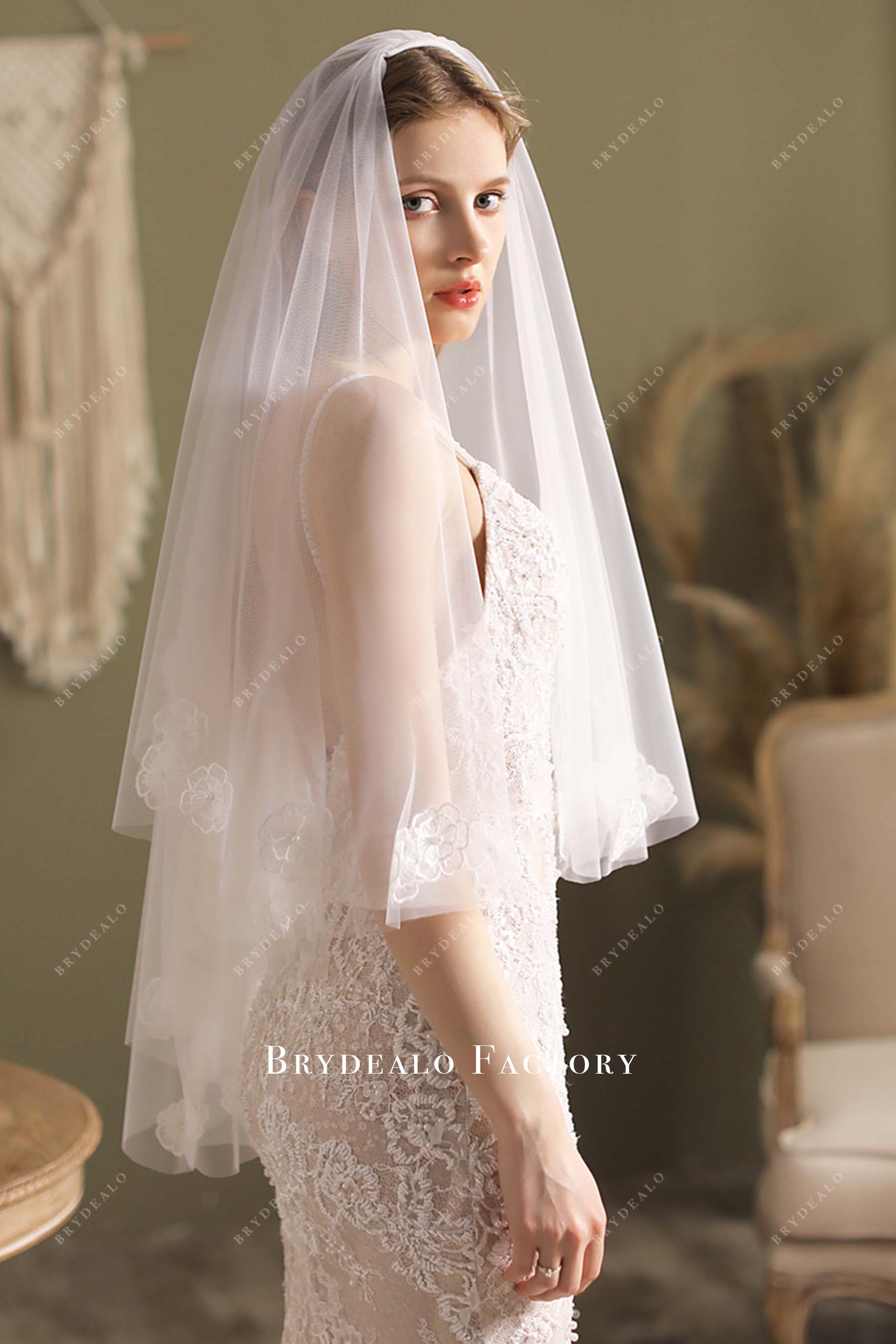 two tier tulle with comb bridal veil