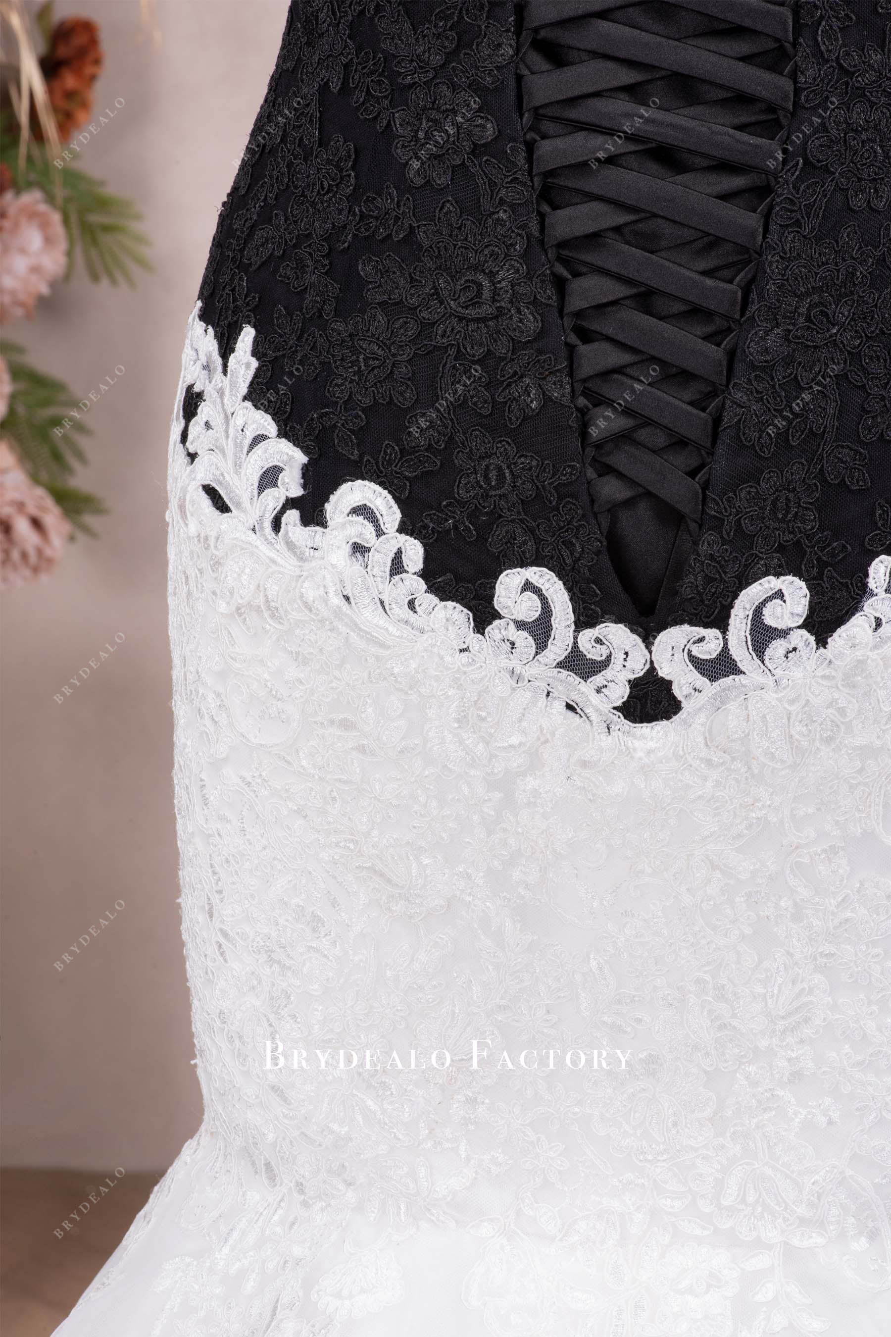 two-tone black white lace wedding dress