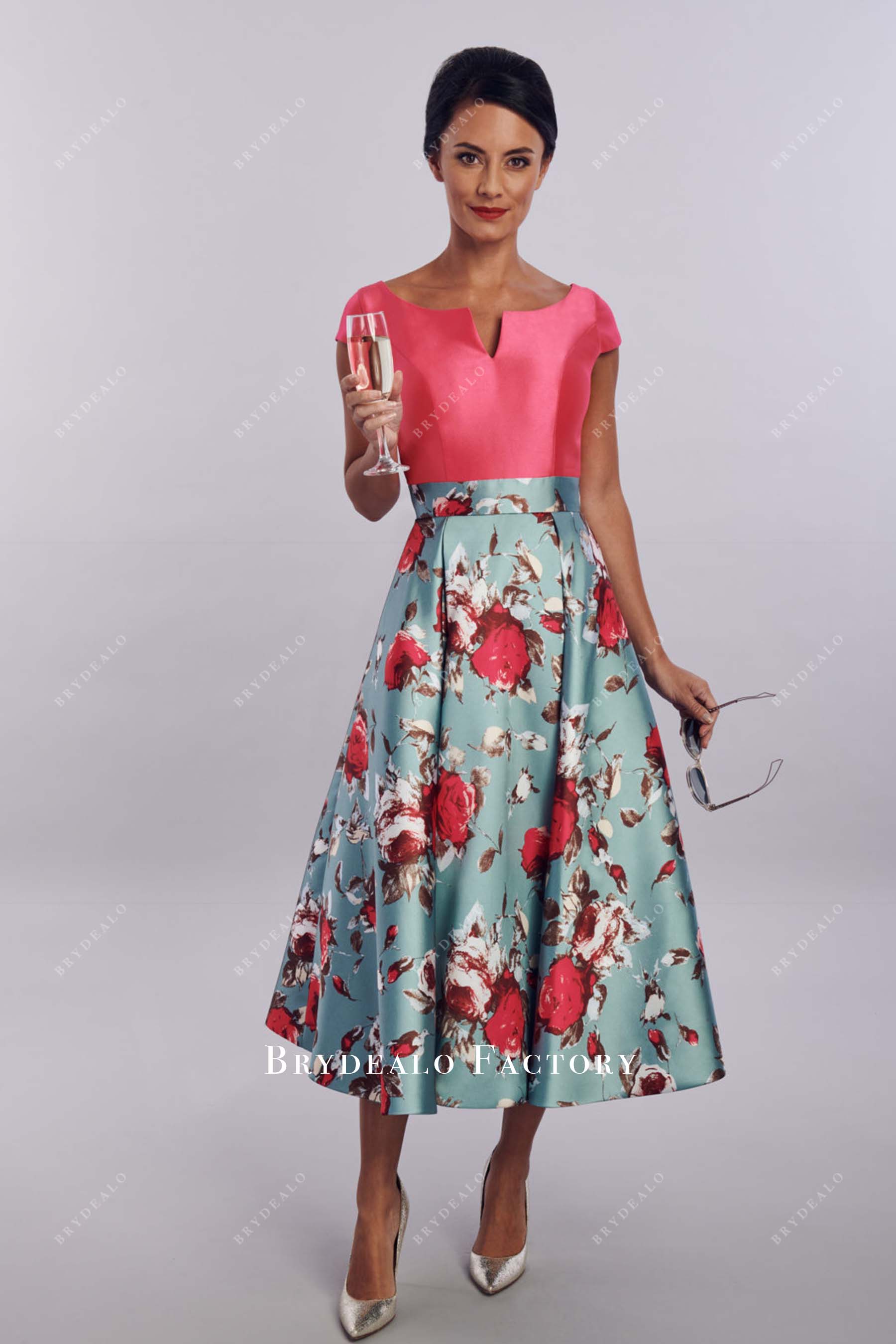 Two-Tone Cap Sleeves A-Line Mother of Bride Dress