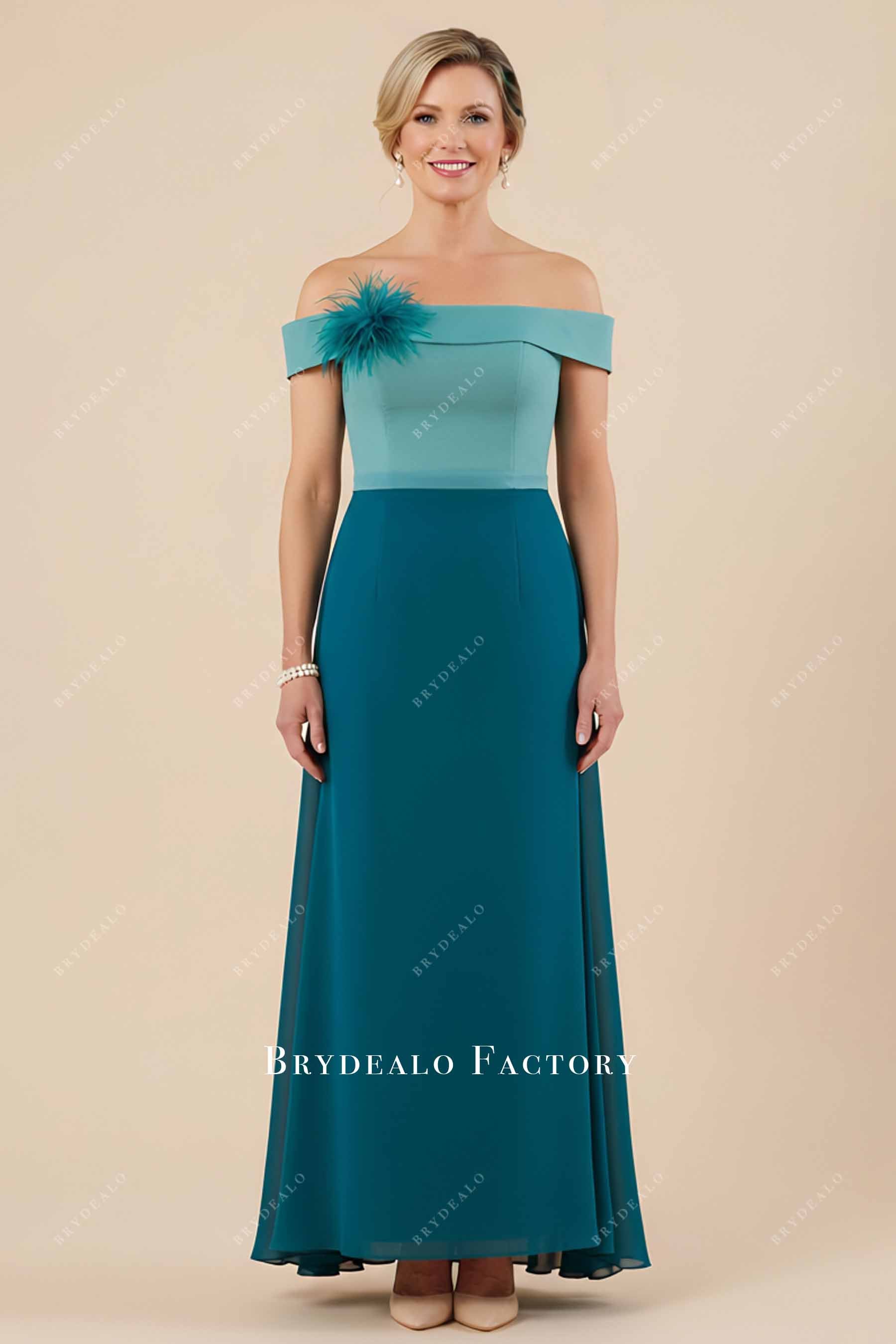 Elegant Two-tone Off Shoulder Overskirt Mother of Bride Dress Elegant Two-tone Off Shoulder Overskirt Mother of Bride Dress