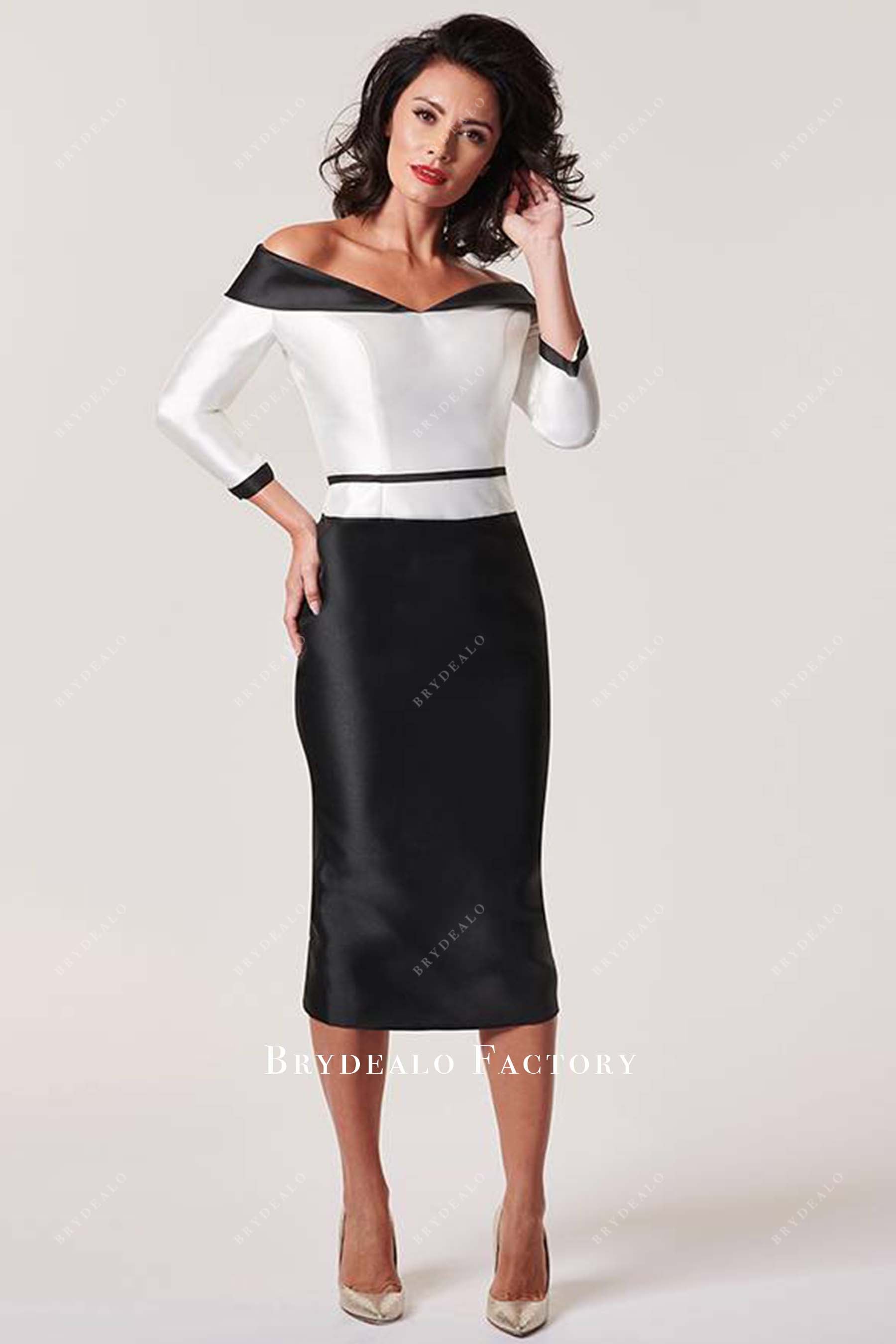 Two-Tone Off Shoulder 3/4 Sleeves Pencil Mother Of Bride Dress Two-Tone Off Shoulder 3/4 Sleeves Pencil Mother Of Bride Dress