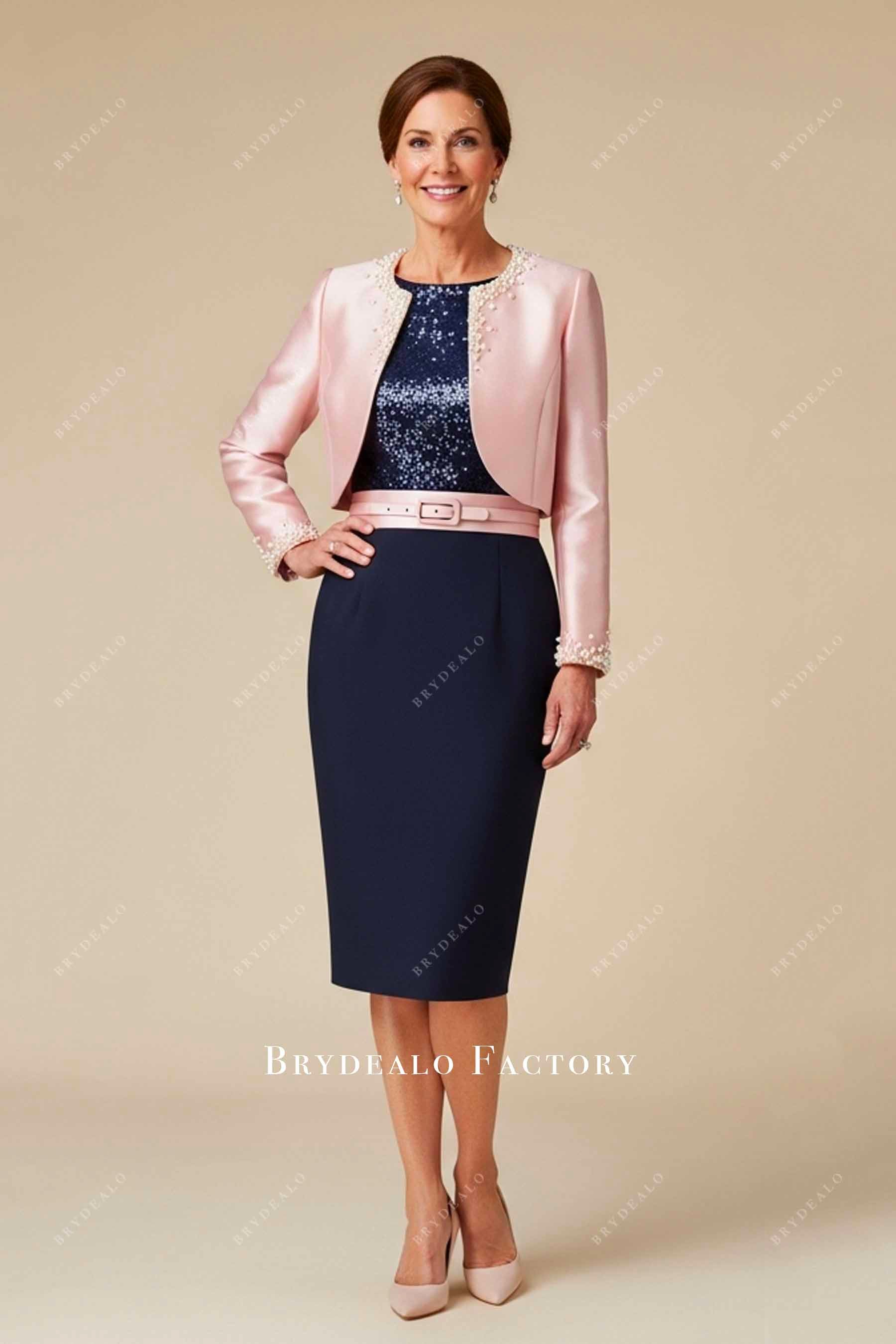 Two-Tone Sequin Mother Bride Dress with Pearl Mikado Jacket