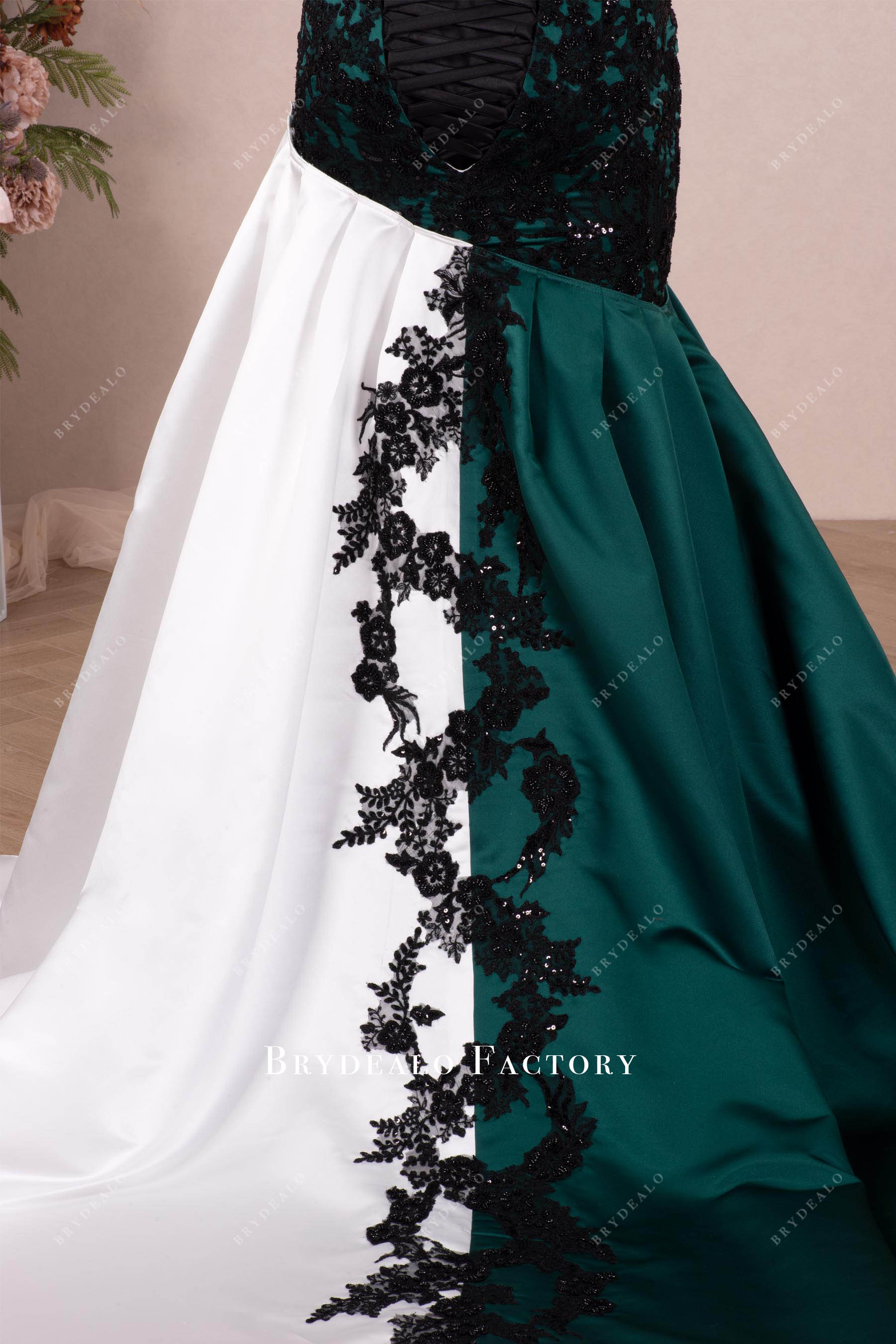 two-tone wedding dress with detachable satin skirt