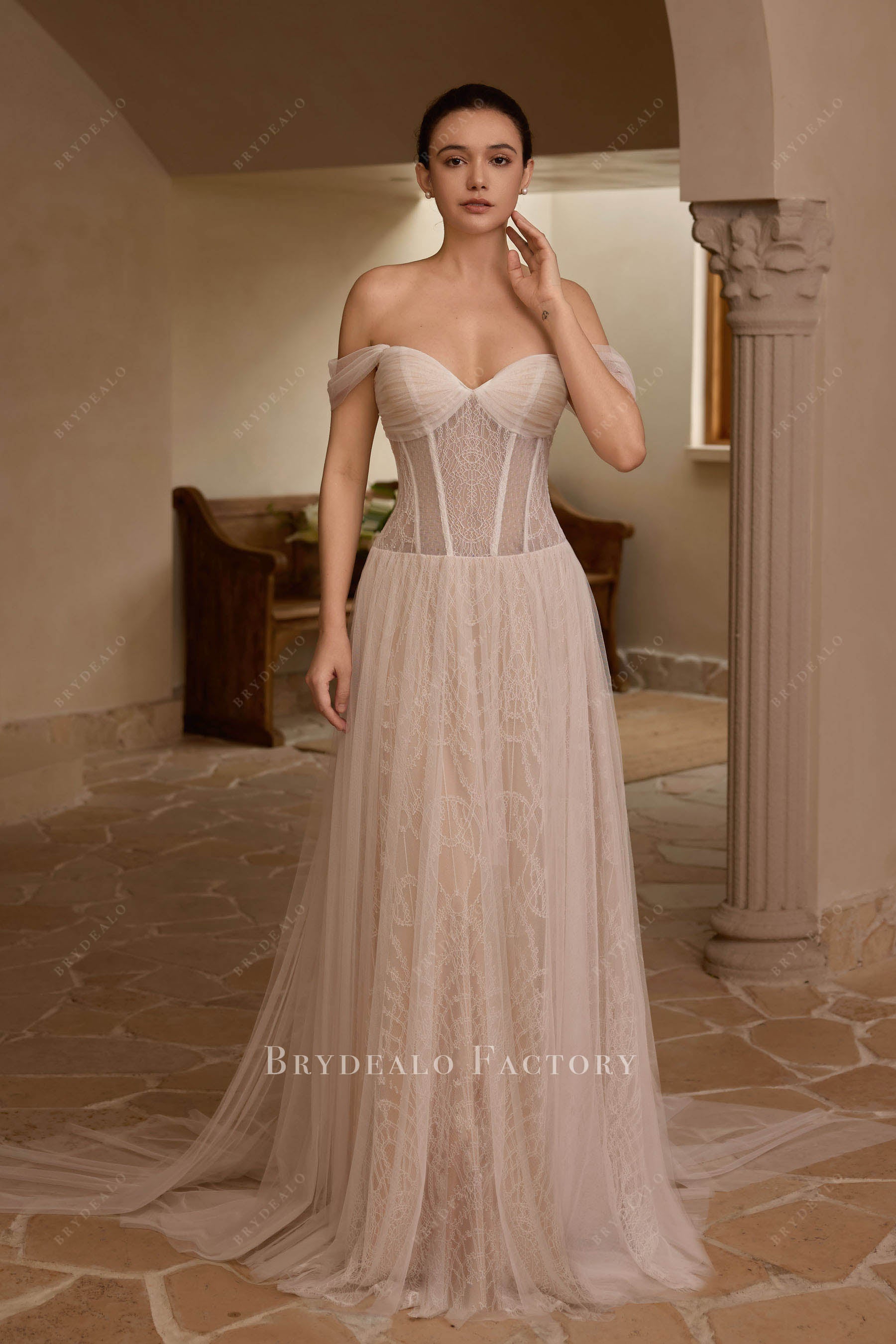 Ultra Soft Tulle Panel Drop Waist Lace Destination Wedding Dress Light Ivory Ultra Soft Tulle Panel Drop Waist Lace Destination Wedding Dress Light Ivory