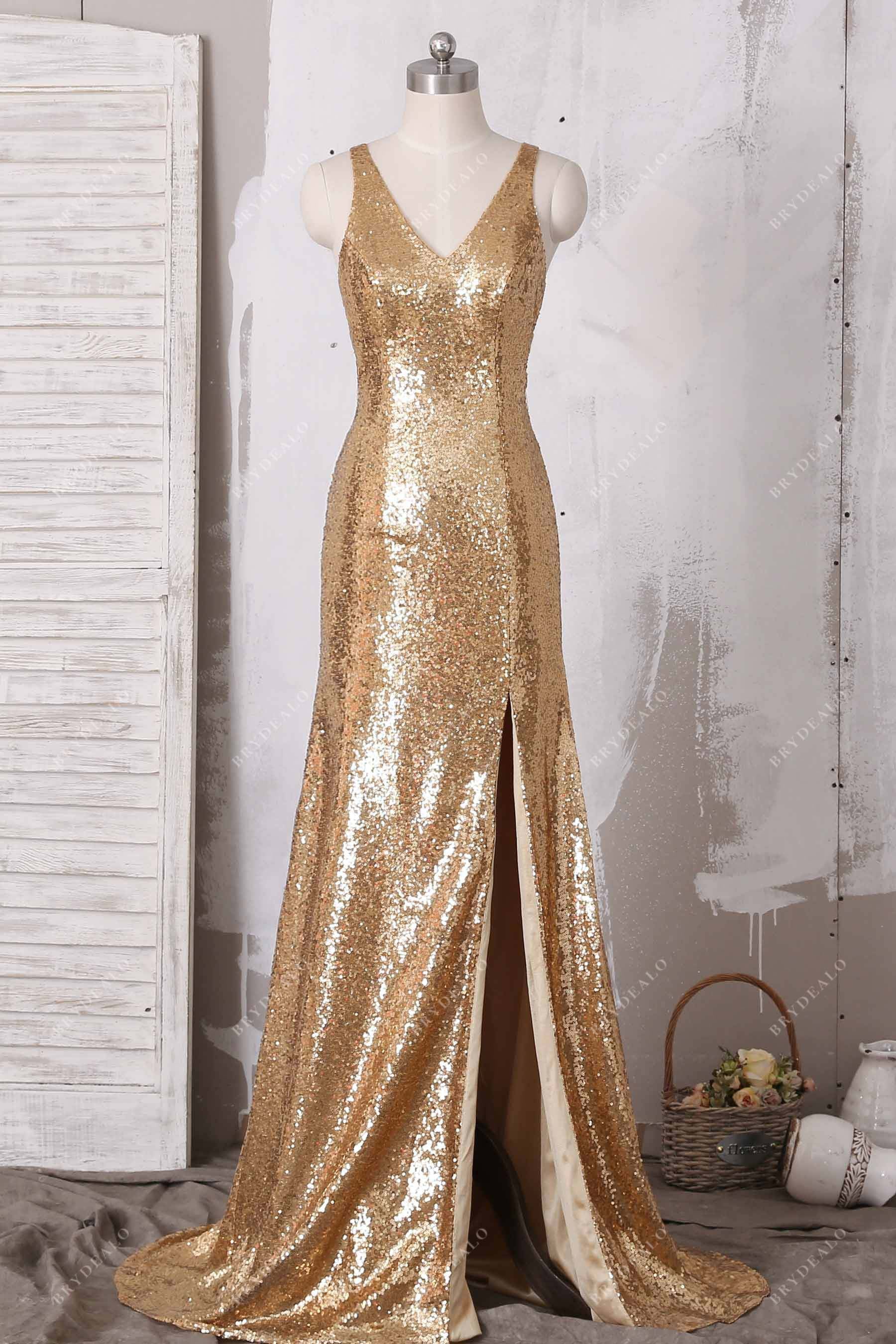 Gold Sequin Side Cutout Slit Mermaid Prom Dress Gold Sequin Side Cutout Slit Mermaid Prom Dress