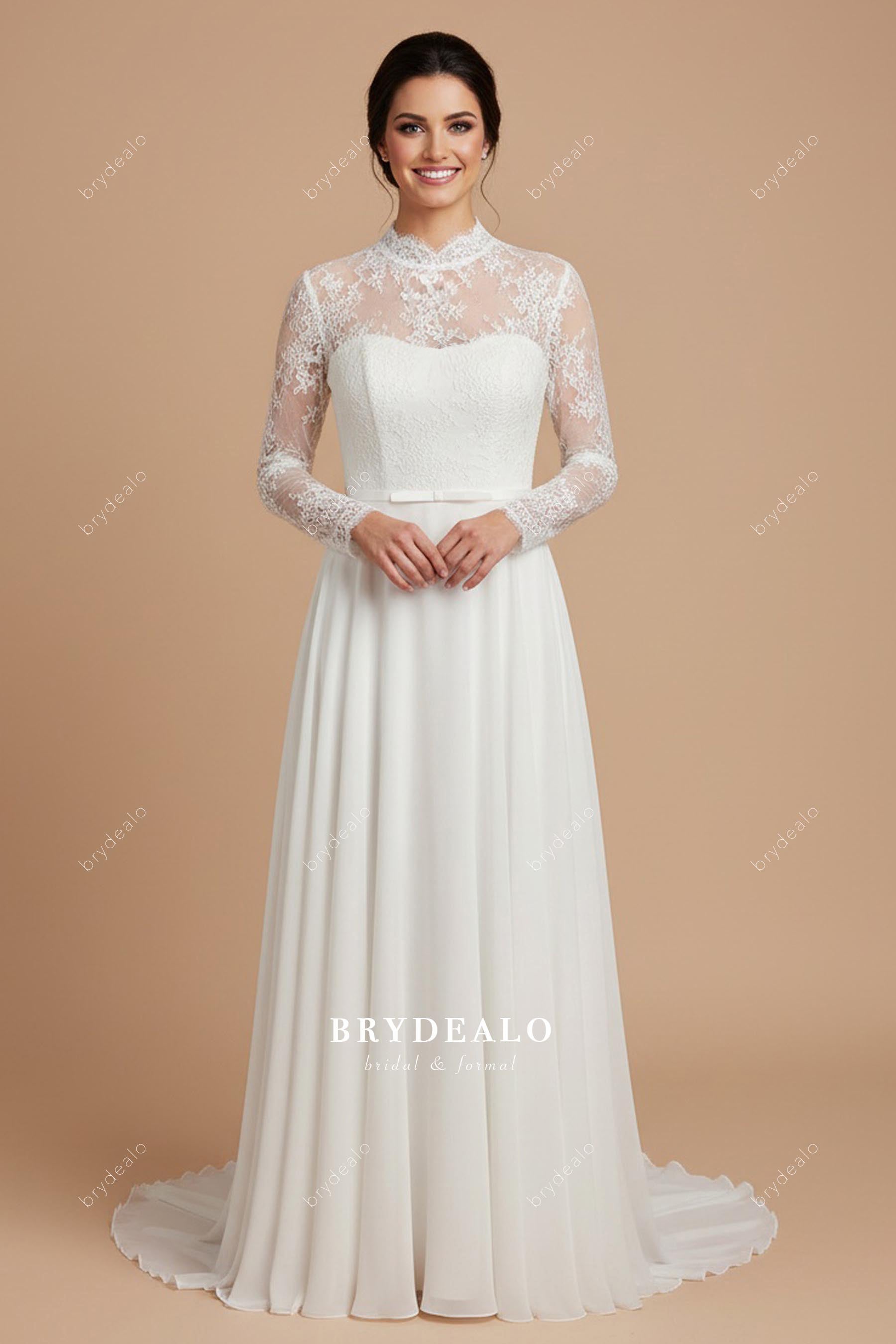 Royal High Neck Cording Lace Sleeved Wedding Dress Royal High Neck Cording Lace Sleeved Wedding Dress