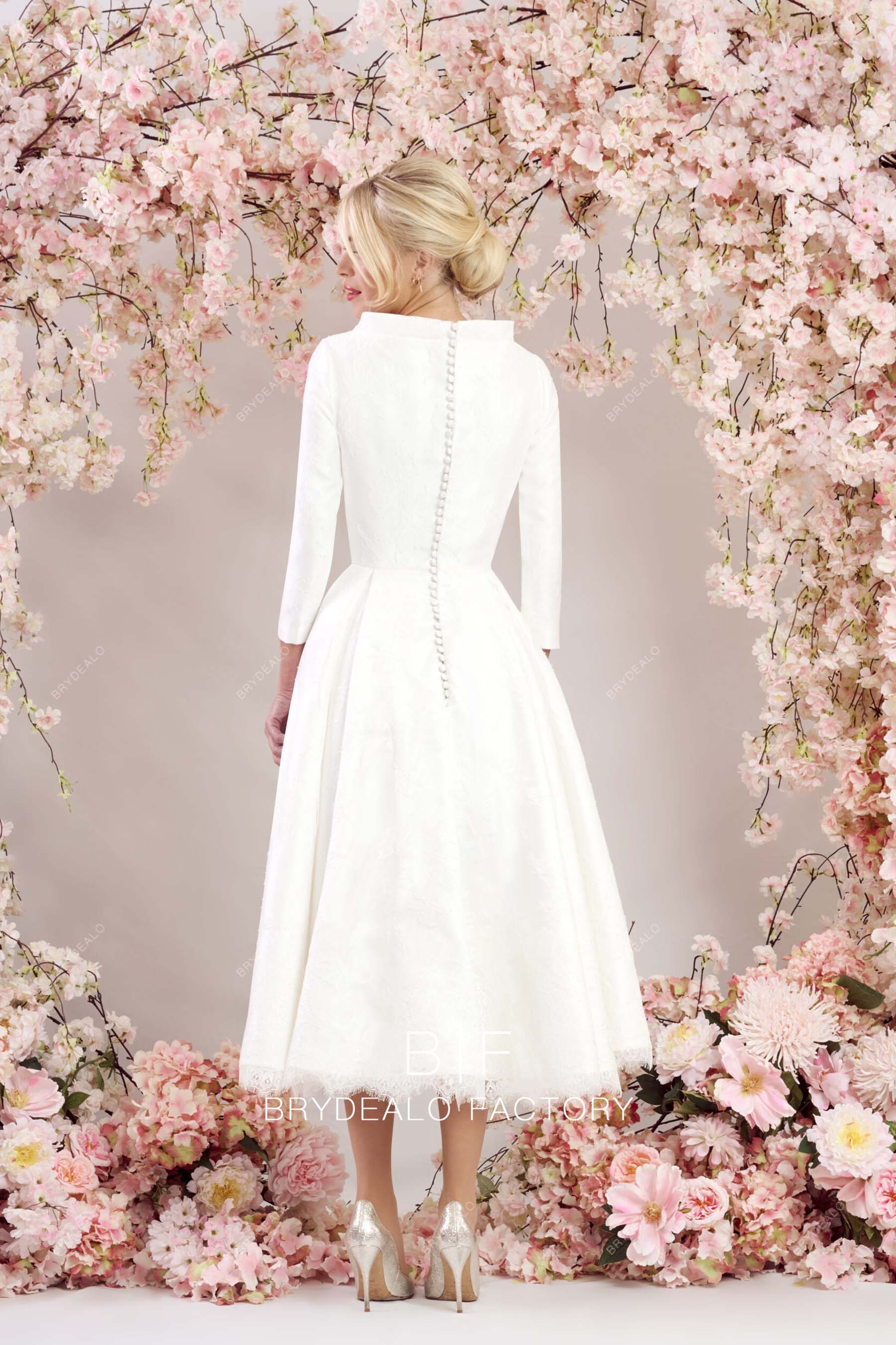 vintage lace tea length wedding gown
