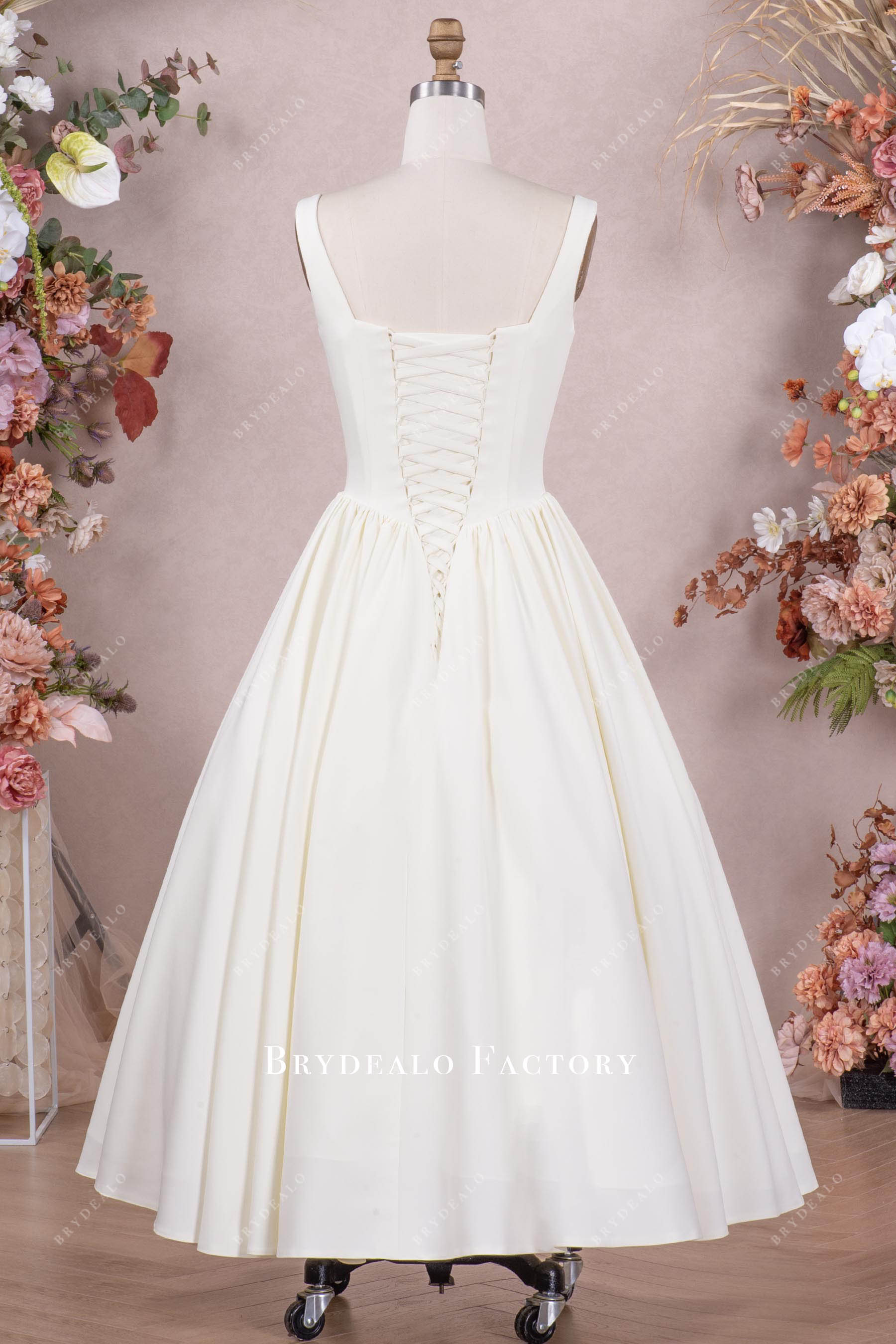 vintage lace up back short wedding dress