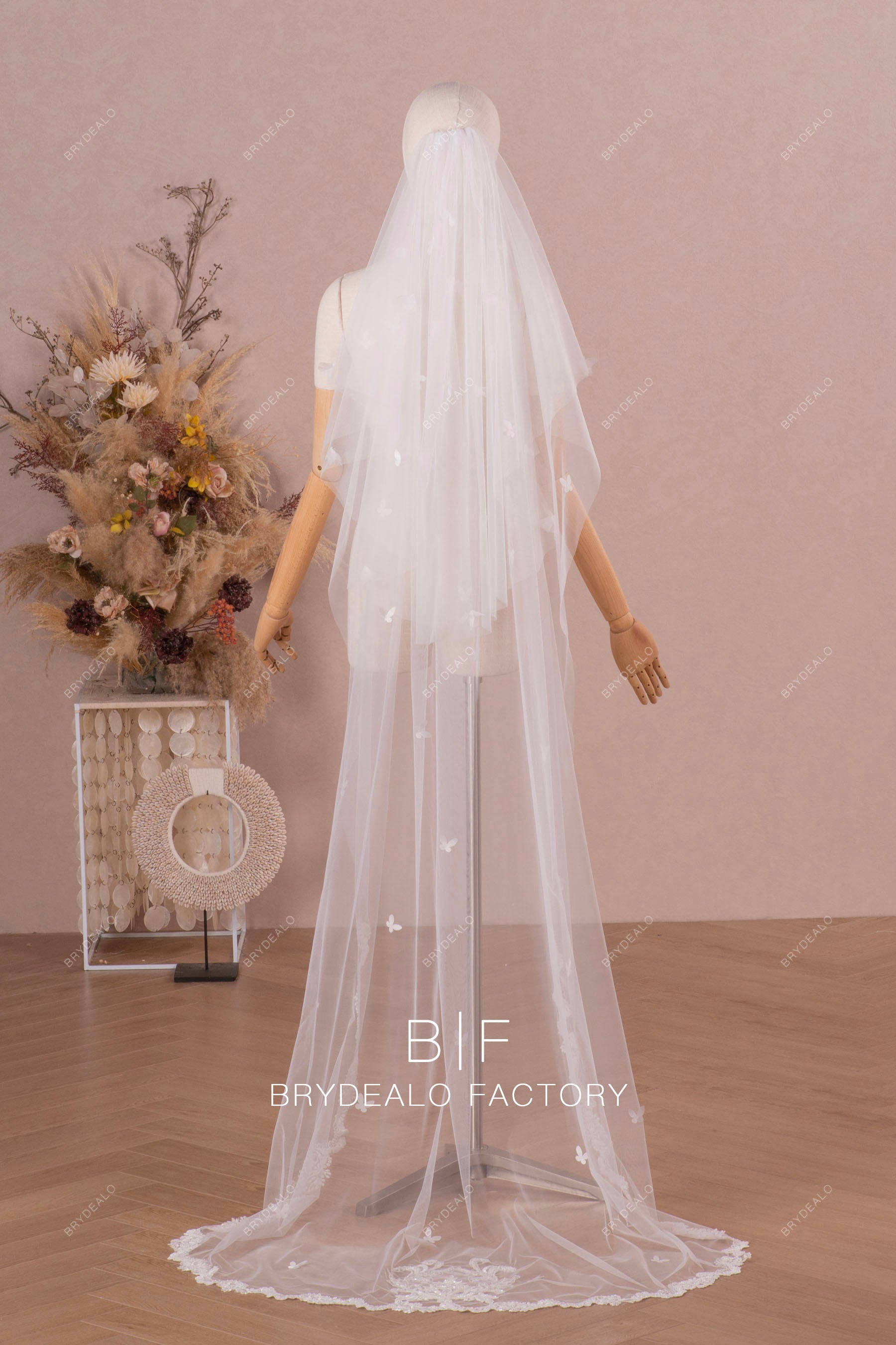 Butterfly Wedding Veil  Ivory Veil Cathedral Length