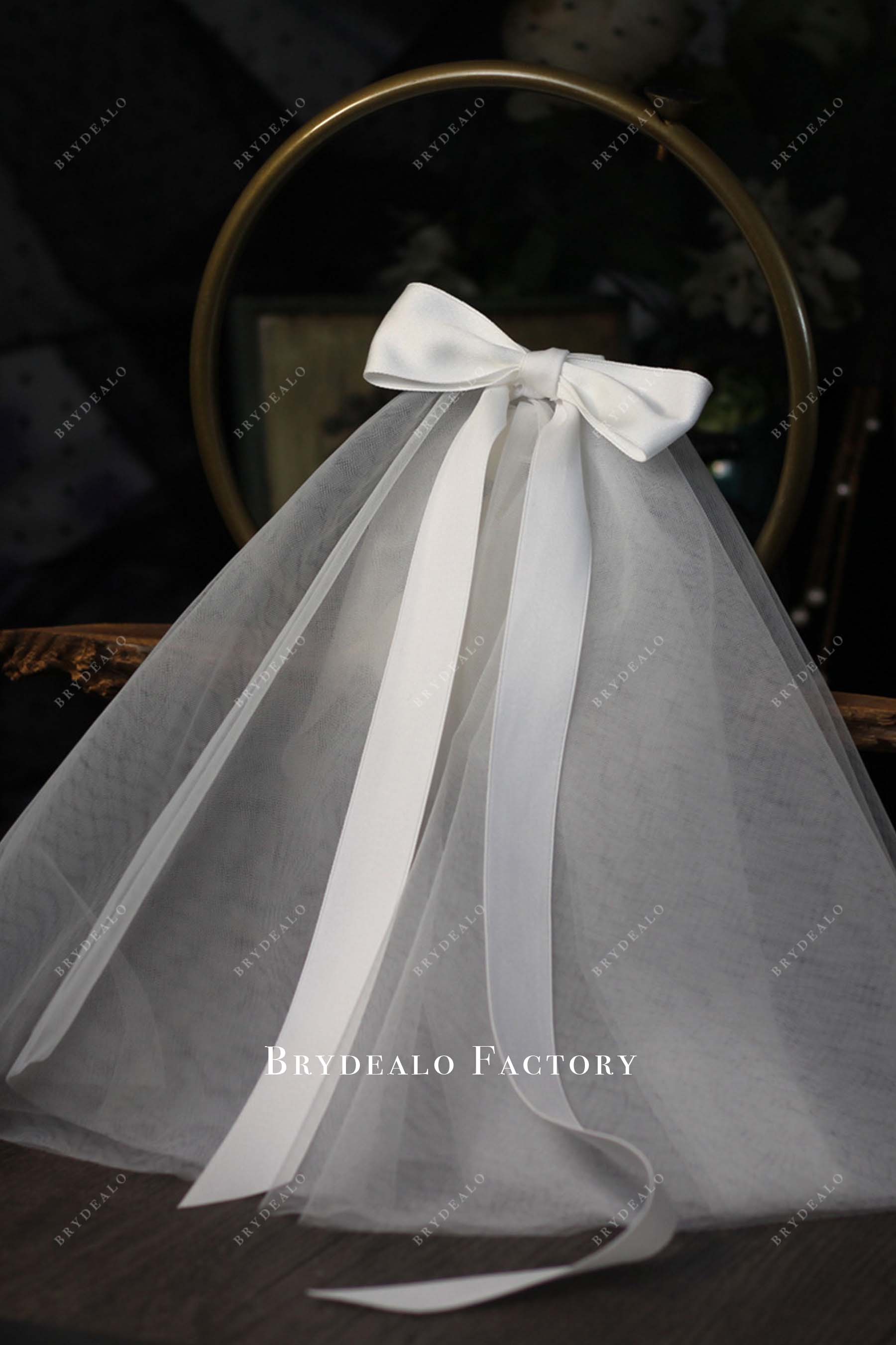white satin bow veil for sale